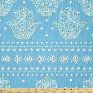 Ambesonne Cartoon Fabric by The Yard, Carousel Horses Playthings Merry Go Round Joyful Circus Amusement Park, Microfiber Fabric for Arts and Crafts Textiles & Decor, 1 Yard, Pale Blue Indigo Pink(Blue)