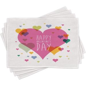 Ambesonne Valentines Day Place Mats Set of 4, Happy Valentine Day Words Love Romance Theme Abstract Image with Heart, Washable Fabric Placemats for Dining Room Kitchen Table Decor, Multicolor