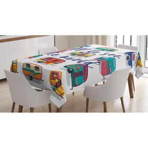 Ambesonne Circus Tablecloth, Sketchy Circles in Vintage Style Bear Rigdding on a Bicycle Strongman Print, Dining Room Kitchen Rectangular Table Cover, 60″ X 84″, Orange Amber(Teal Yellow)