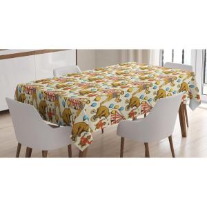 Ambesonne Circus Tablecloth, Sketchy Circles in Vintage Style Bear Rigdding on a Bicycle Strongman Print, Dining Room Kitchen Rectangular Table Cover, 60″ X 84″, Orange Amber(Orange Amber)