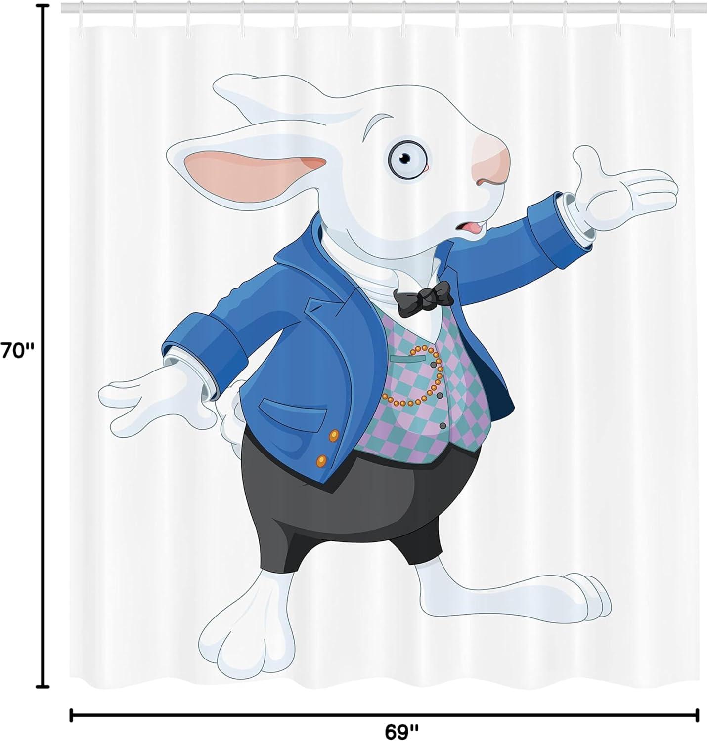 imageAmbesonne Alice in Wonderland Shower Curtain White Rabbit is Talking Fictional Fantasy and Alice Themed Print Cloth Fabric Bathroom Decor Set with Hooks 69 W x 70 L White Blue BlackWhite Blue Black