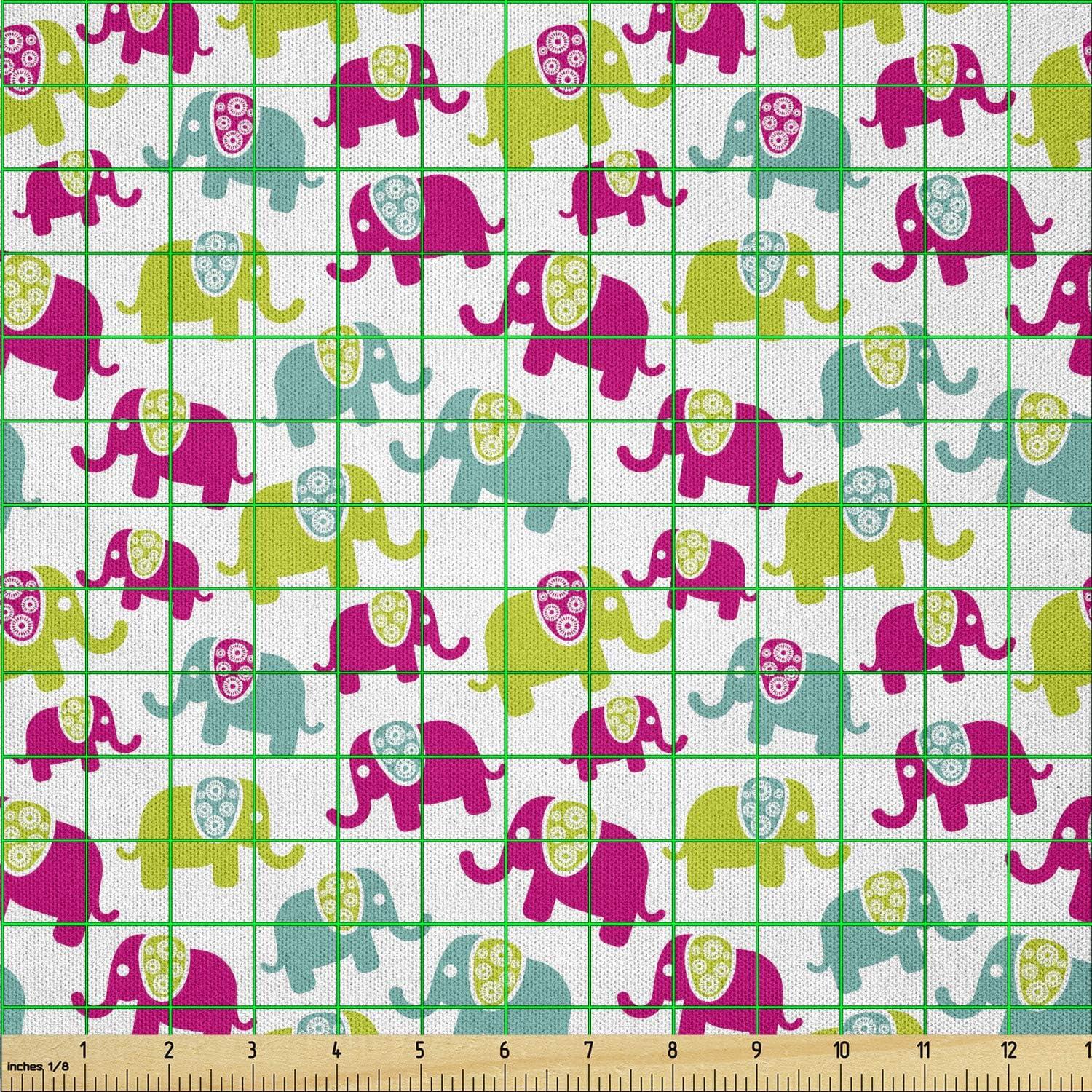 imageAmbesonne Animal Cartoon Fabric by The Yard s with Ornaments Joyous Friendly Pattern Microfiber Fabric for Arts and Crafts Textiles amp Decor 2 Yards Green Blue Pink