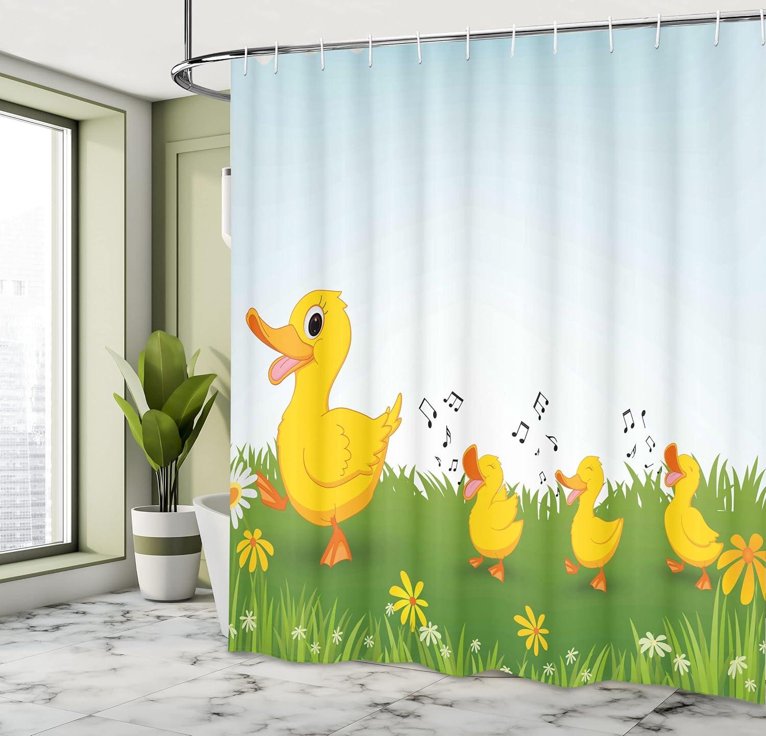 imageAmbesonne Animal Shower Curtain Colorful Design Savannah Themed Cartoon Animals Image Art Forest Woodland Print Cloth Fabric Bathroom Decor Set with Hooks 69 W x 84 L Multicolor Sky BluePale Blue Mustard