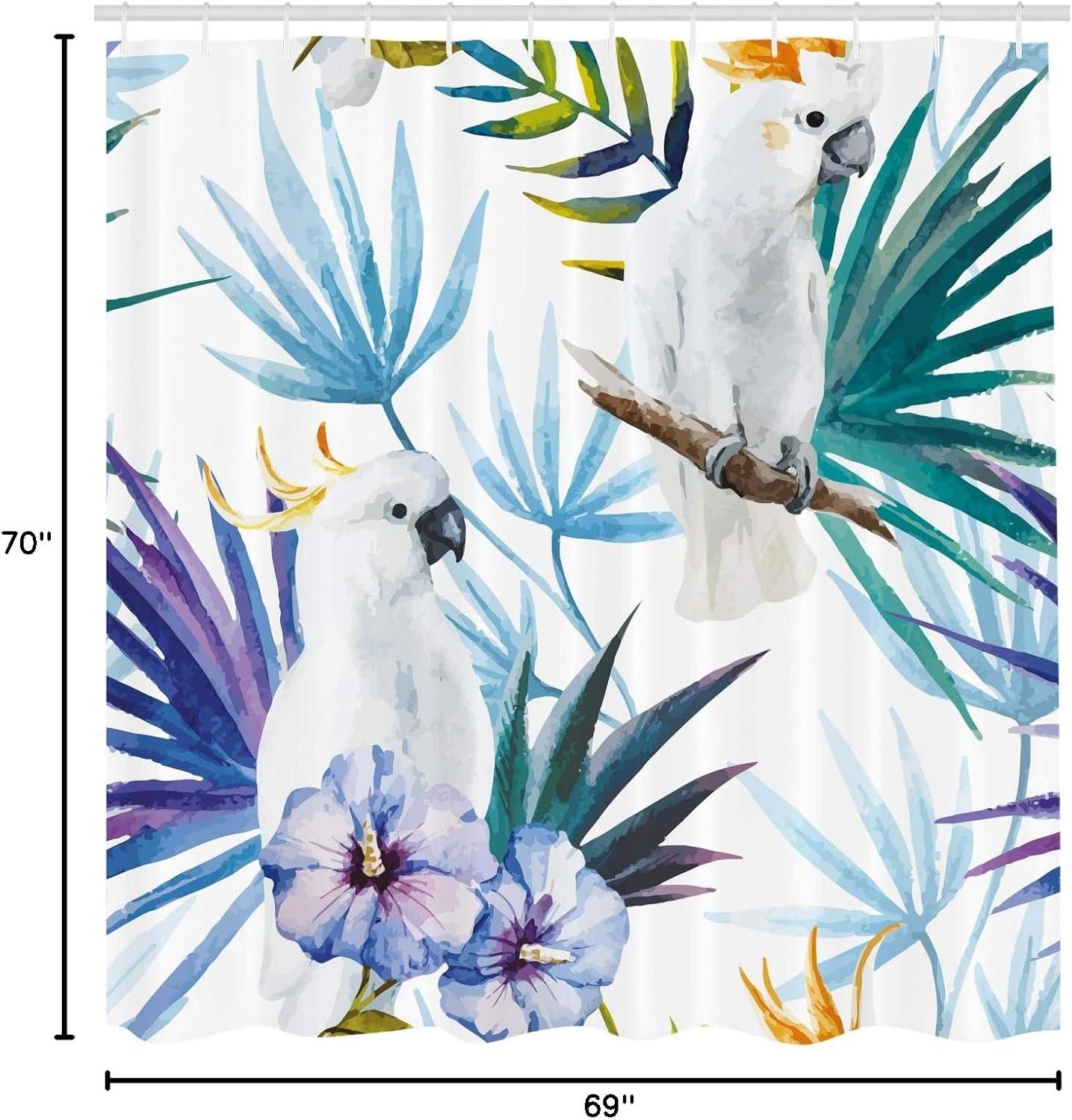 imageAmbesonne Animal Shower Curtain Colorful Design Savannah Themed Cartoon Animals Image Art Forest Woodland Print Cloth Fabric Bathroom Decor Set with Hooks 69 W x 84 L Multicolor Sky BluePurple Green