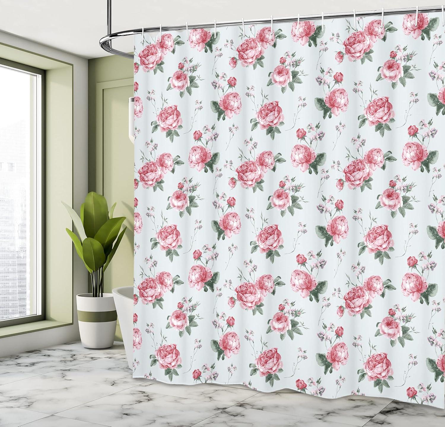 imageAmbesonne Animal Shower Curtain Colorful Design Savannah Themed Cartoon Animals Image Art Forest Woodland Print Cloth Fabric Bathroom Decor Set with Hooks 69 W x 84 L Multicolor Sky BlueAlmond Green Pale Pink