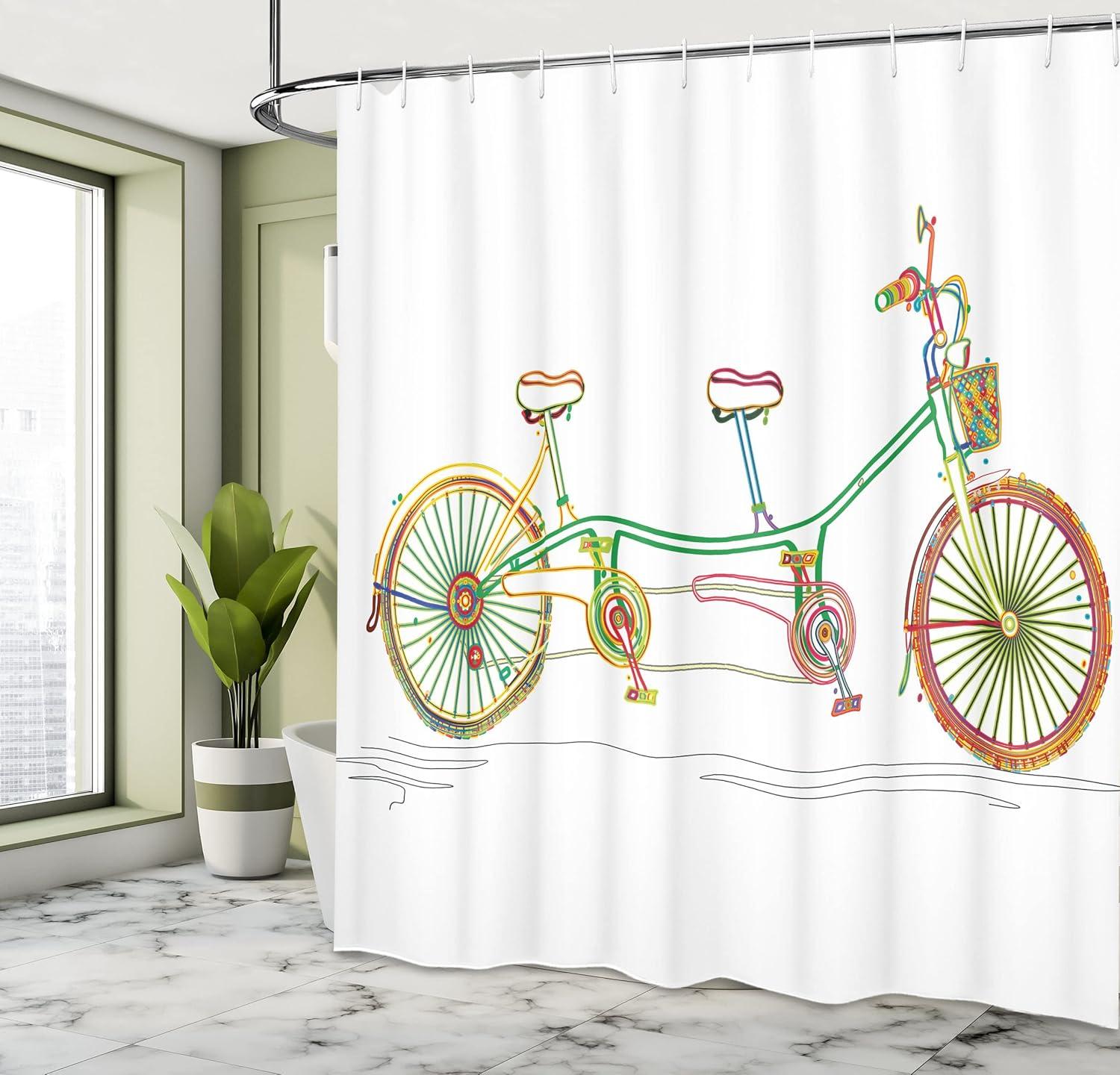 imageAmbesonne Animal Shower Curtain Colorful Design Savannah Themed Cartoon Animals Image Art Forest Woodland Print Cloth Fabric Bathroom Decor Set with Hooks 69 W x 84 L Multicolor Sky BlueJade Green