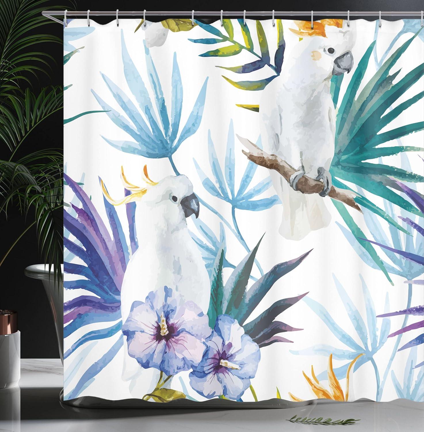 imageAmbesonne Animal Shower Curtain Colorful Design Savannah Themed Cartoon Animals Image Art Forest Woodland Print Cloth Fabric Bathroom Decor Set with Hooks 69 W x 84 L Multicolor Sky BluePurple Green