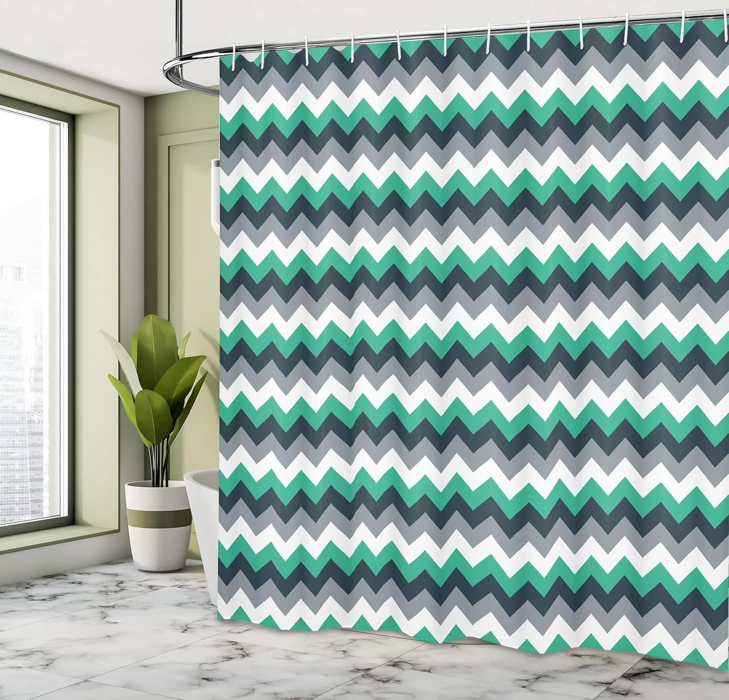imageAmbesonne Animal Shower Curtain Colorful Design Savannah Themed Cartoon Animals Image Art Forest Woodland Print Cloth Fabric Bathroom Decor Set with Hooks 69 W x 84 L Multicolor Sky BlueJade Green Grey White