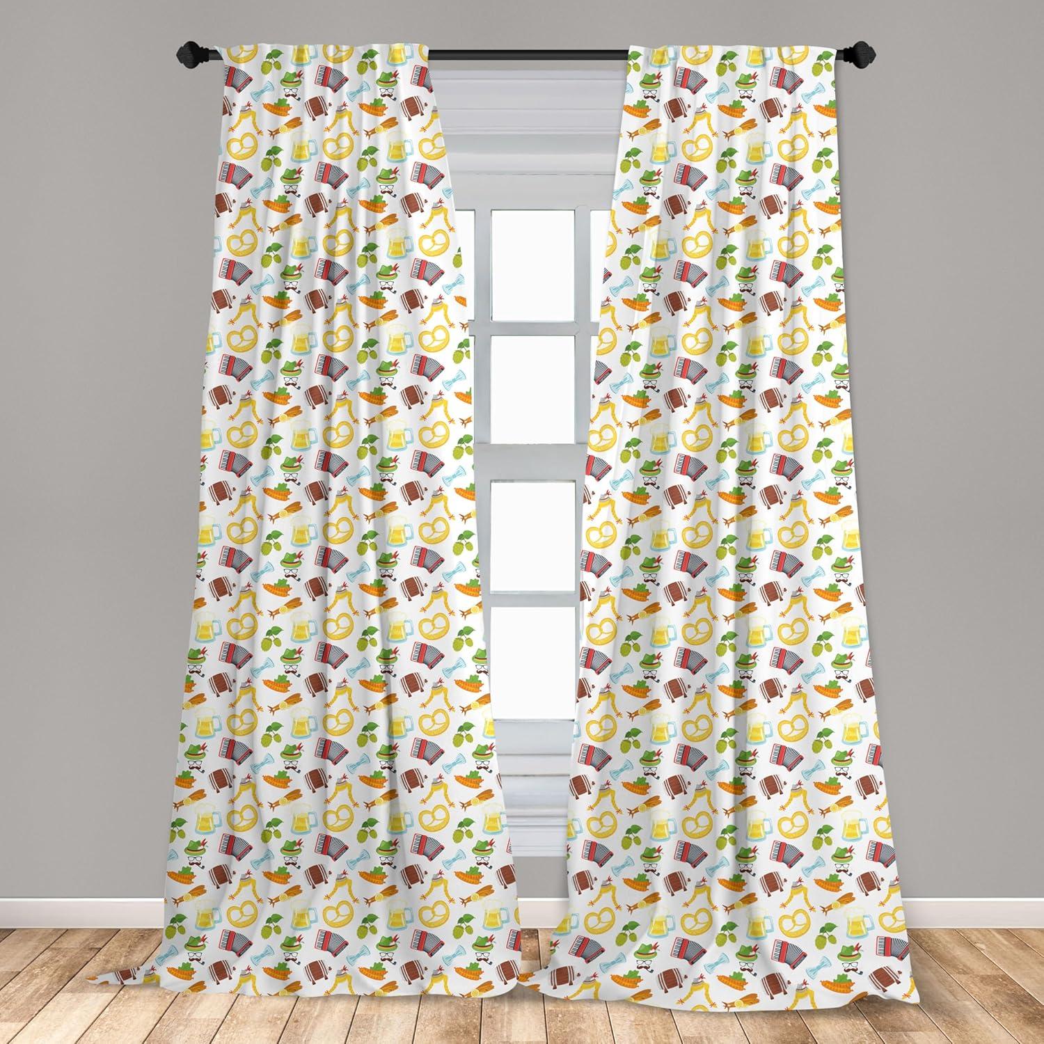 imageAmbesonne Bavarian Window Curtains Cartoon Arrangement Traditional Motifs Pretzel Beer and Sausage Retro Classic Lightweight Decor 2Panel Set with Rod Pocket Pair of 28 x 95 MulticolorMulti Color