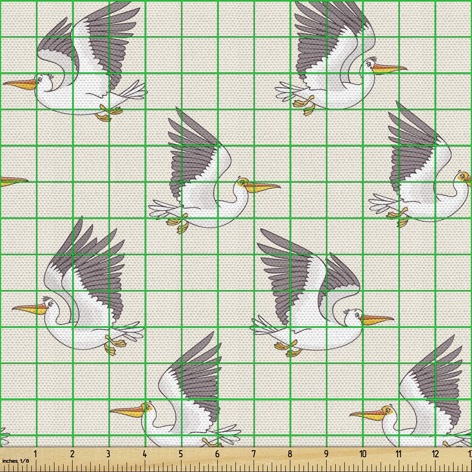 imageAmbesonne Bird Print Fabric by The Yard Cartoon Pattern with Flying Pelicans Decorative Fabric for Upholstery and Home Accents 1 Yard EggshellEggshell