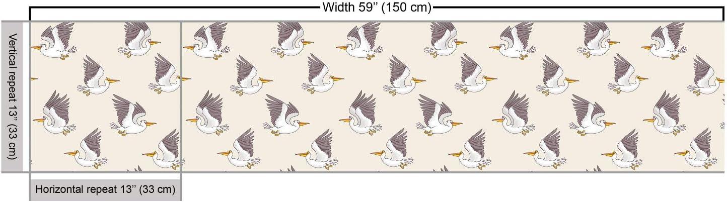 imageAmbesonne Bird Print Fabric by The Yard Cartoon Pattern with Flying Pelicans Decorative Fabric for Upholstery and Home Accents 1 Yard EggshellEggshell