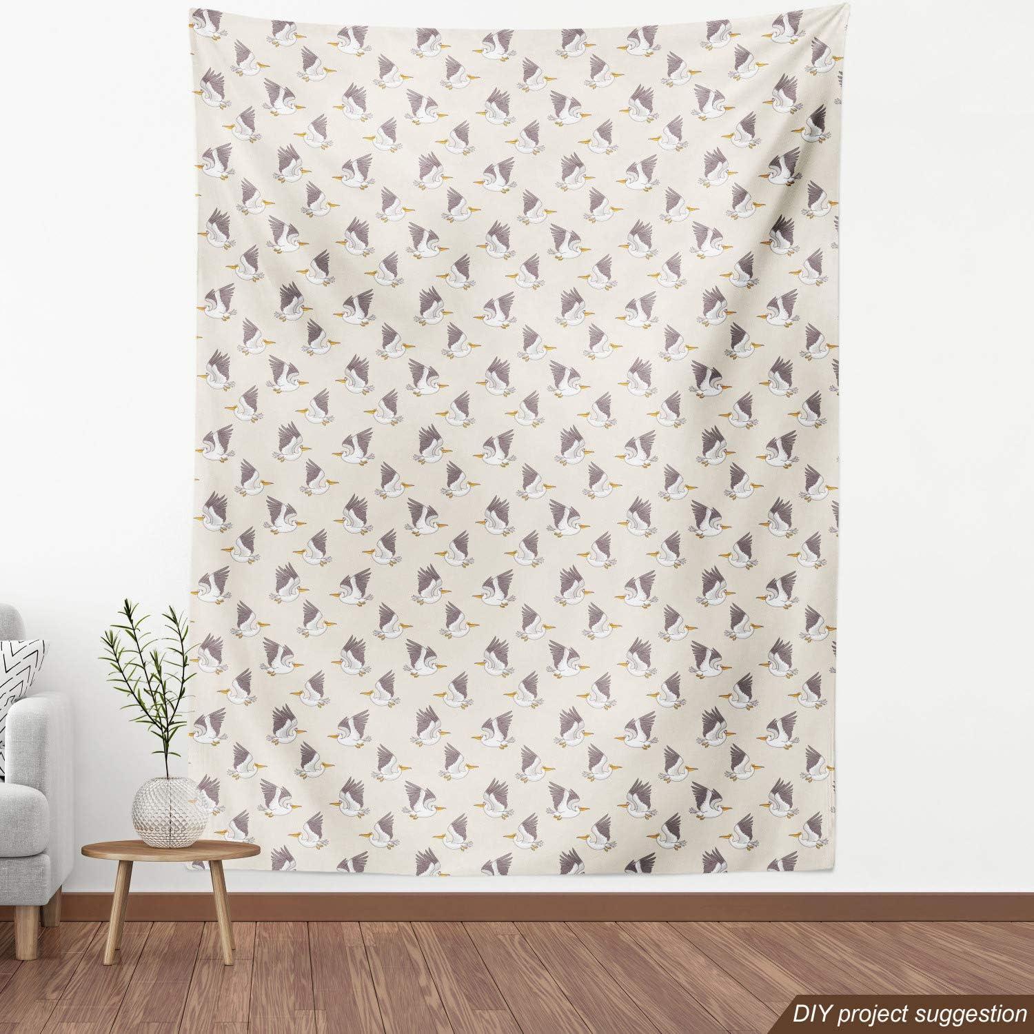 imageAmbesonne Bird Print Fabric by The Yard Cartoon Pattern with Flying Pelicans Decorative Fabric for Upholstery and Home Accents 1 Yard EggshellEggshell