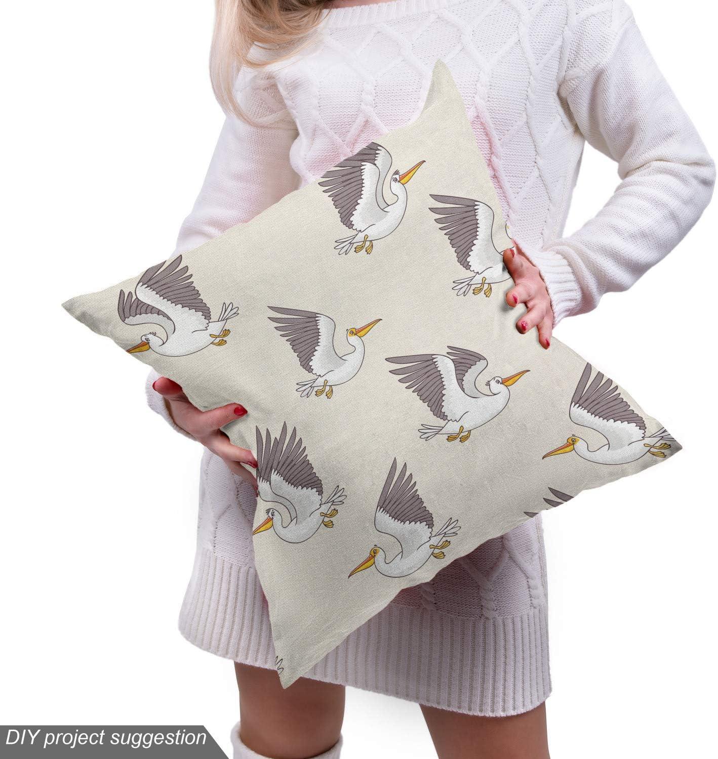 imageAmbesonne Bird Print Fabric by The Yard Cartoon Pattern with Flying Pelicans Decorative Fabric for Upholstery and Home Accents 1 Yard EggshellEggshell
