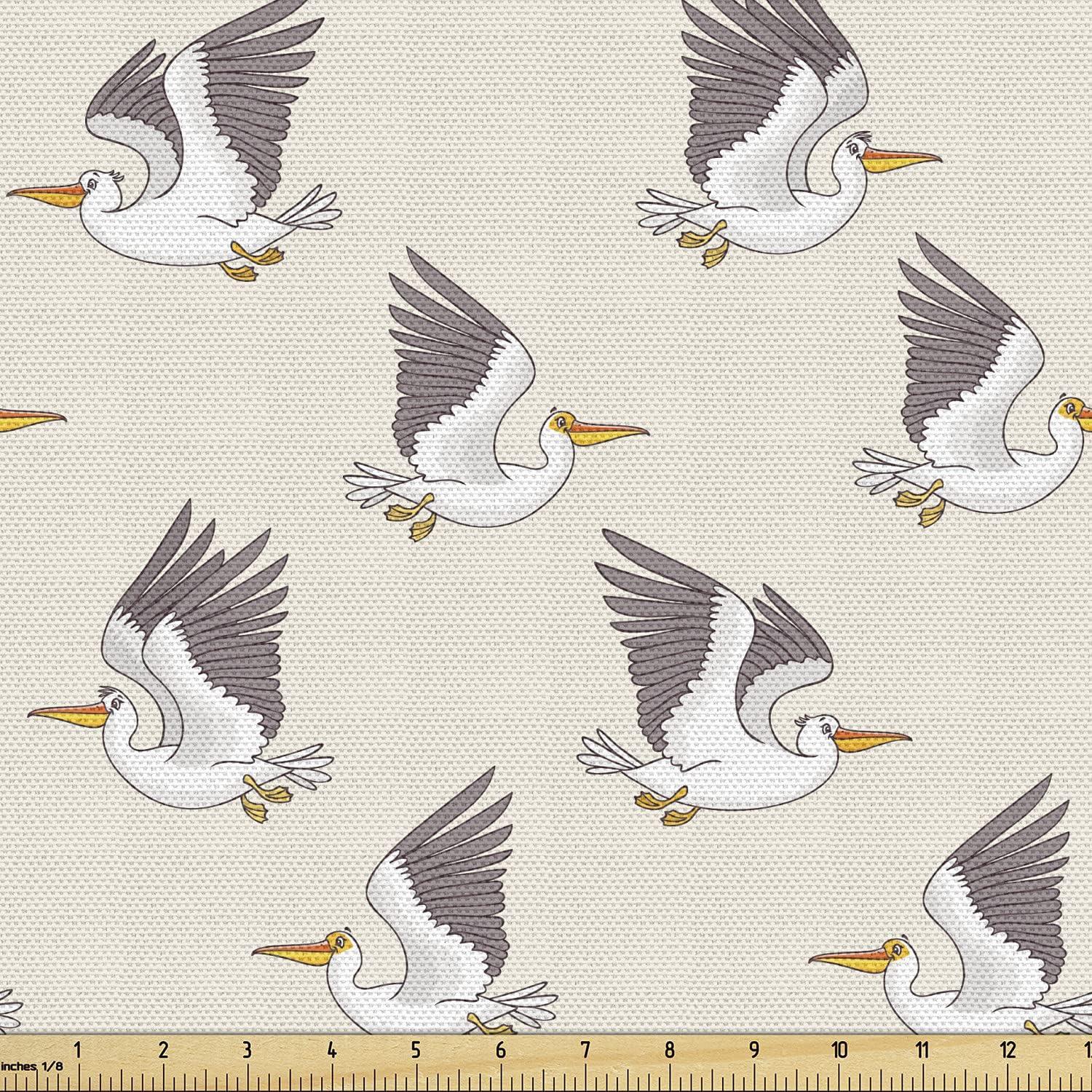imageAmbesonne Bird Print Fabric by The Yard Cartoon Pattern with Flying Pelicans Decorative Fabric for Upholstery and Home Accents 1 Yard EggshellEggshell