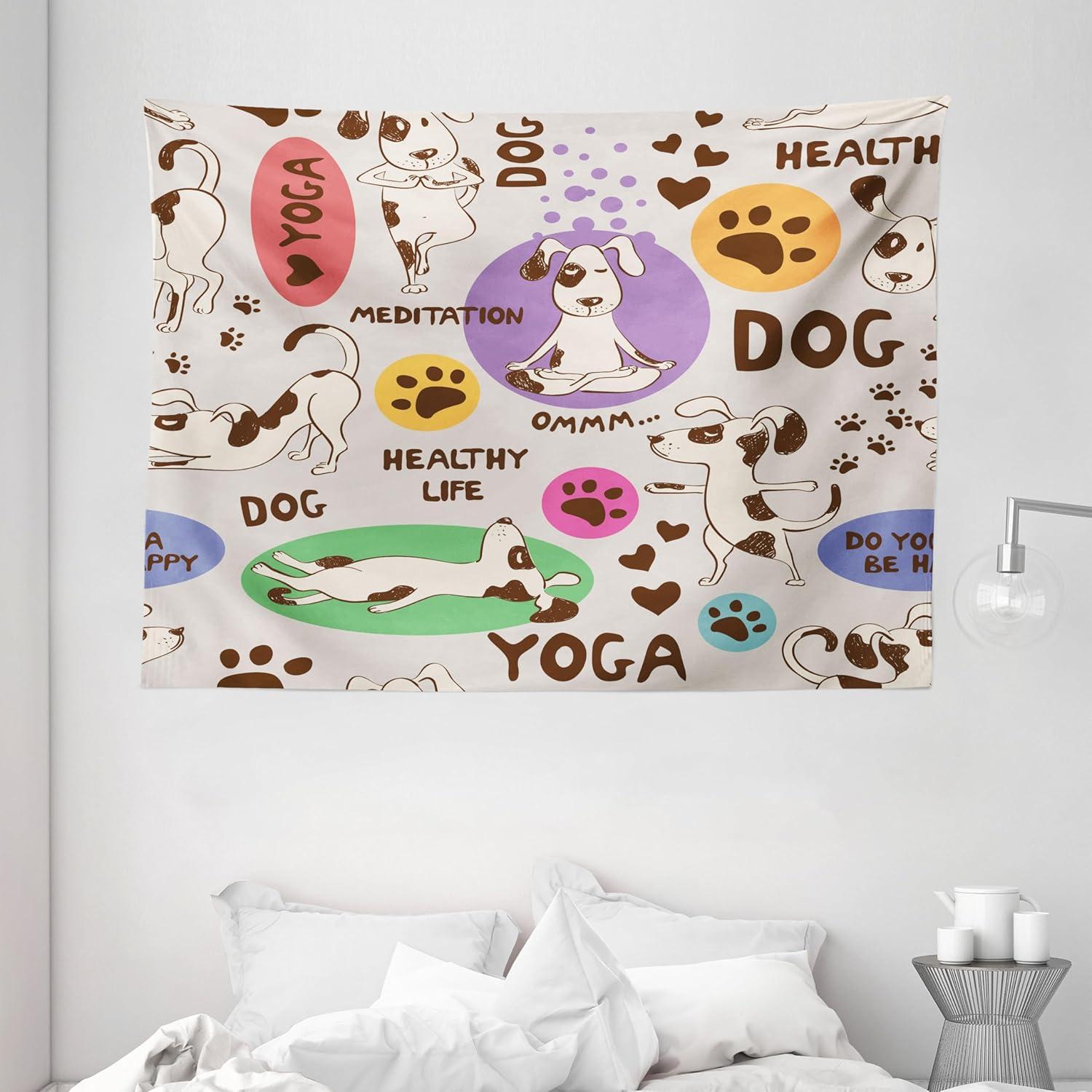 imageAmbesonne Cat Tapestry Cartoon Cat in Various Poses Sleepy Lying Dreaming Expression Comic Wall Hanging for Bedroom Living Room Dorm Decor 40 X 60 Turquoise ApricotMulticolor