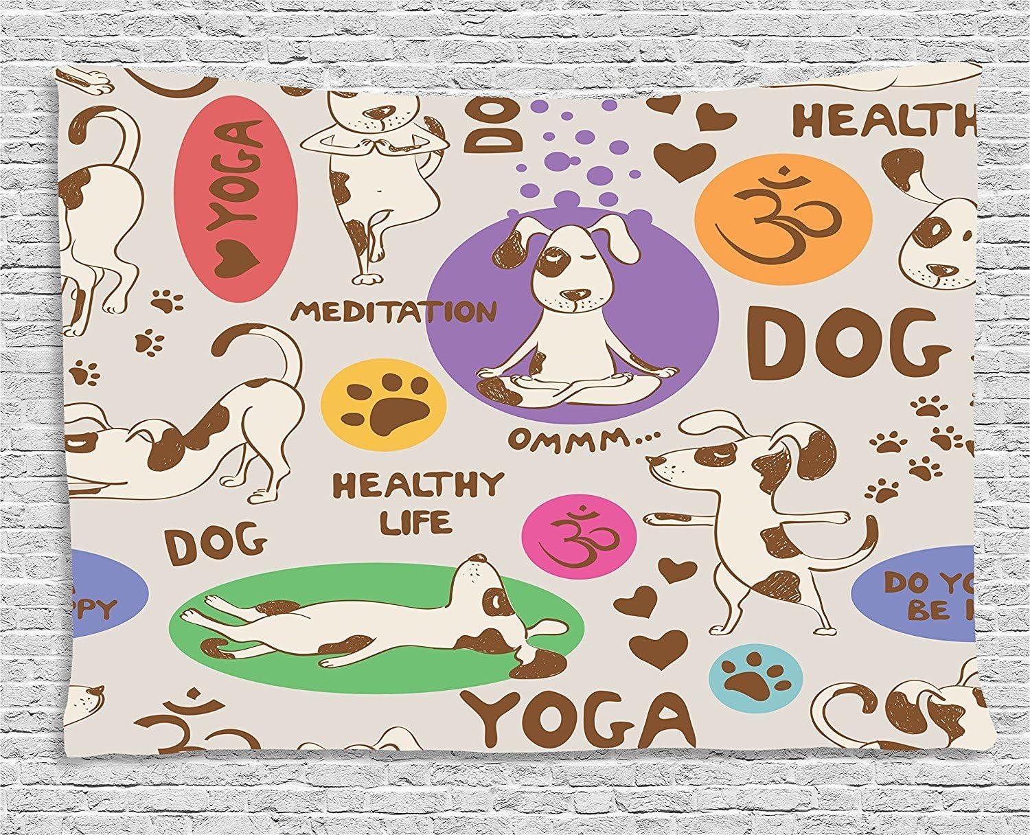 imageAmbesonne Cat Tapestry Cartoon Cat in Various Poses Sleepy Lying Dreaming Expression Comic Wall Hanging for Bedroom Living Room Dorm Decor 40 X 60 Turquoise ApricotMulticolor