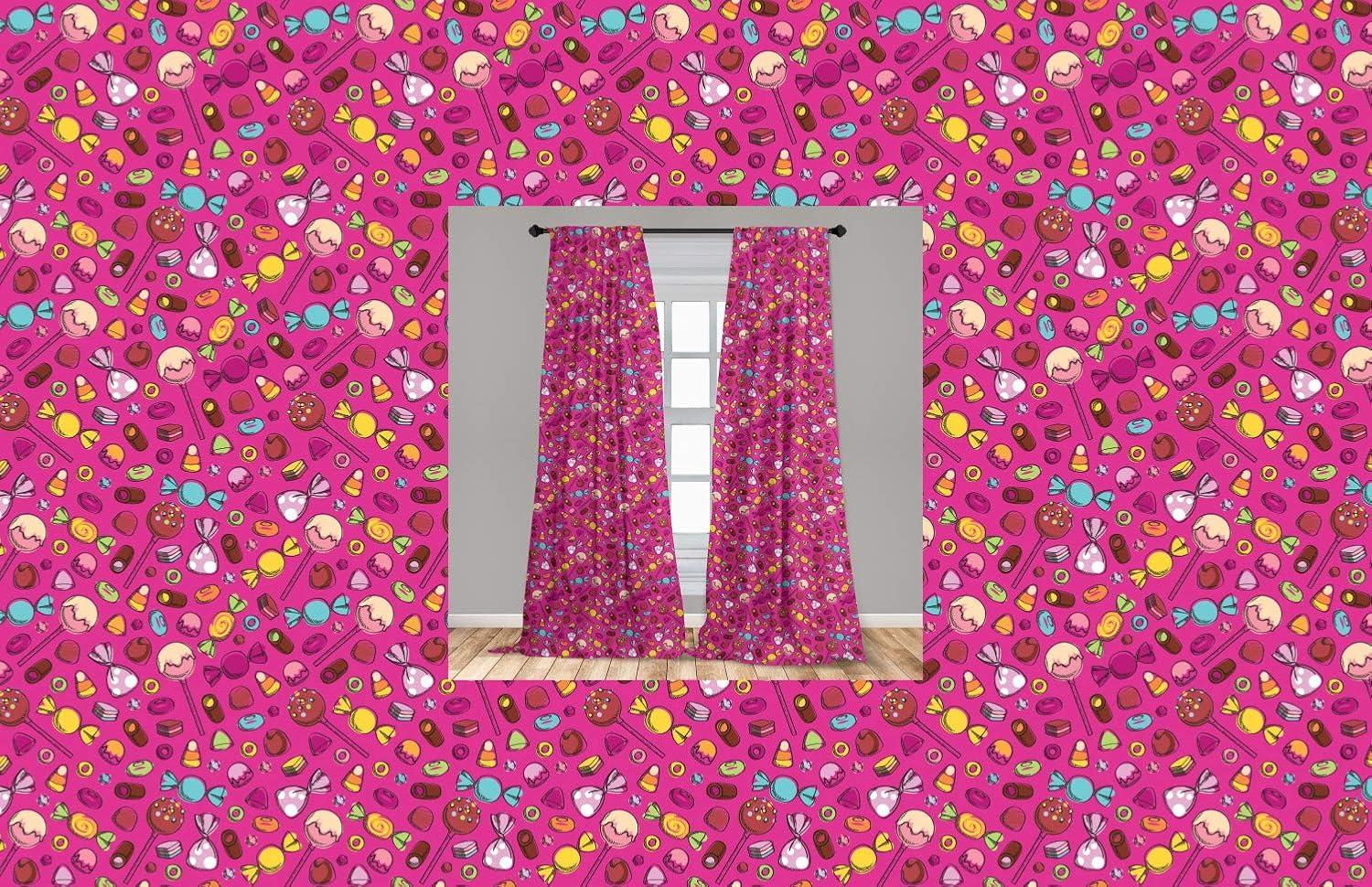 imageAmbesonne Dessert Window Curtains Spiral Candies Lollipop Ice Cream Bakery Cupcakes Birthday Cartoon Lightweight Decor 2Panel Set with Rod Pocket Pair of 28 x 95 Magenta and MulticolorMagenta and Multicolor