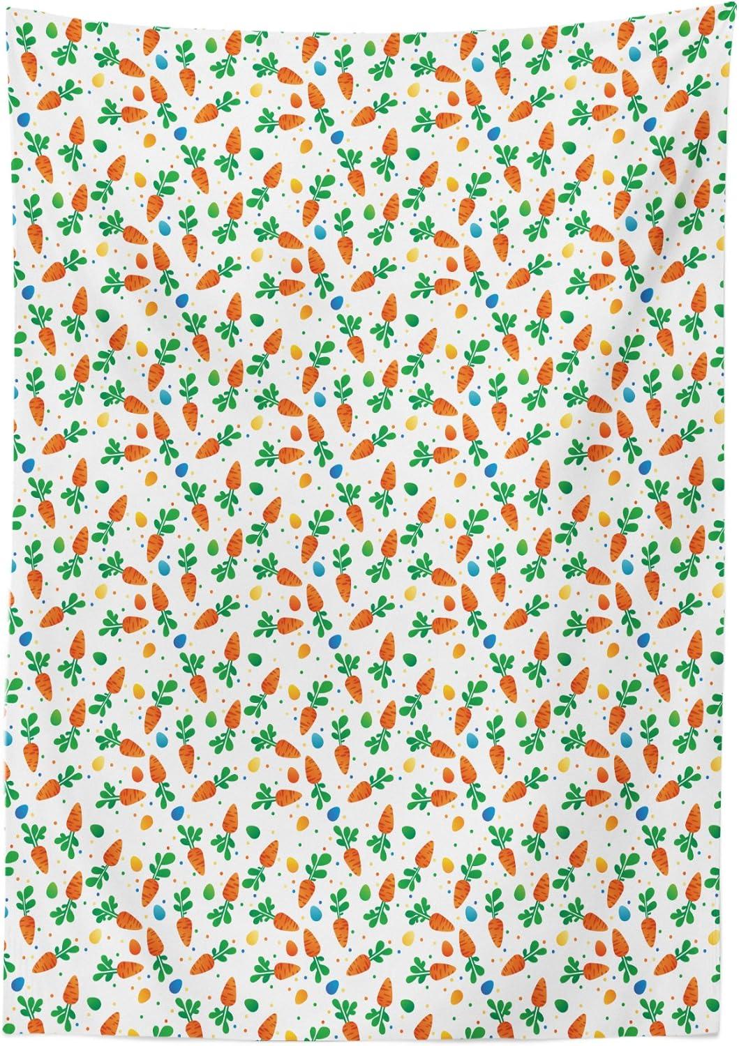 imageAmbesonne Easter Tablecloth Orange Carrots Colorful Eggs and Dots in Cartoon Style Fresh and Healthy Bunny Food Dining Room Kitchen Rectangular Table Cover 52 X 70Dark OrangeDark Orange