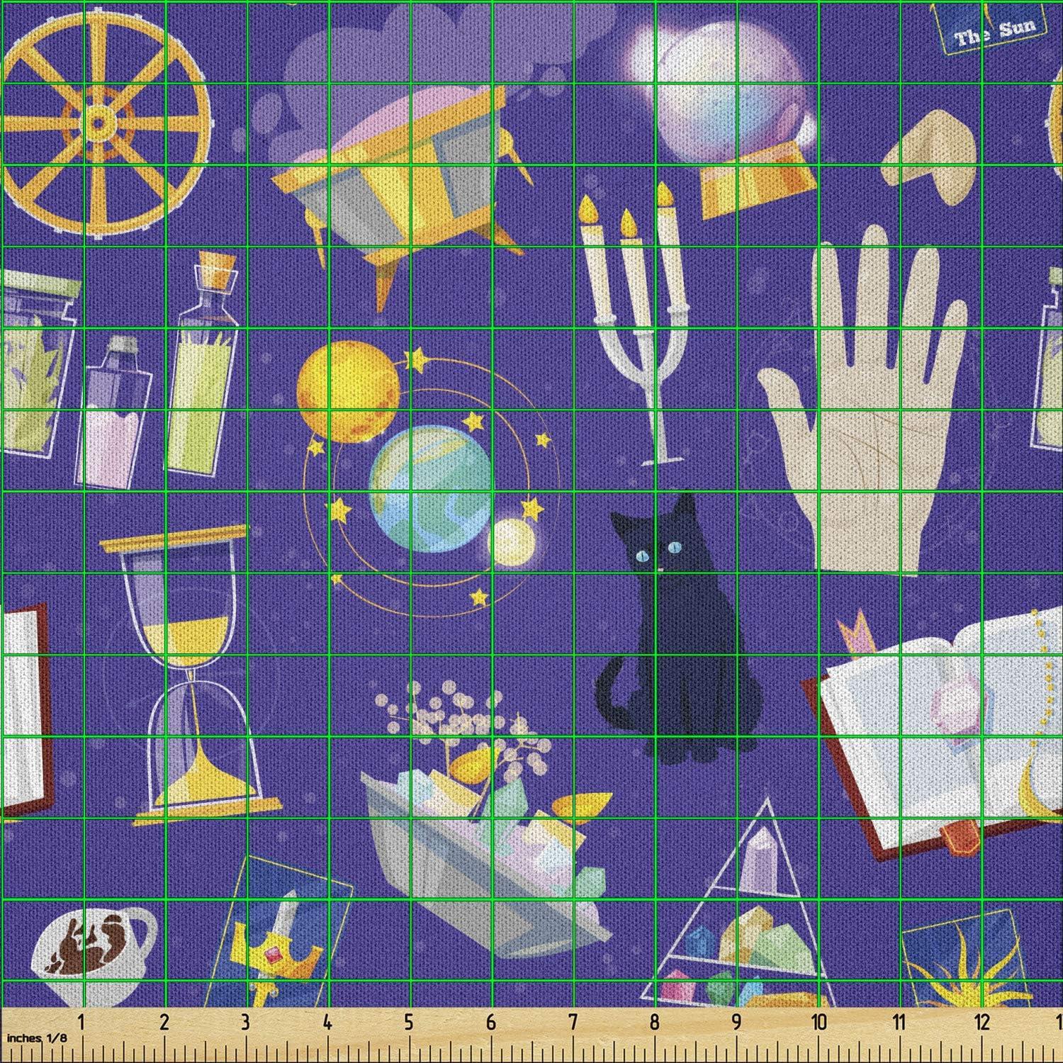 imageAmbesonne Magician Fabric by The Yard Mystical Cartoon with Fortune Telling Candle Cat Book Crystals Microfiber Fabric for Arts and Crafts Textiles amp Decor 1 Yard Dark Lavender MulticolorDark Lavender Multicolor