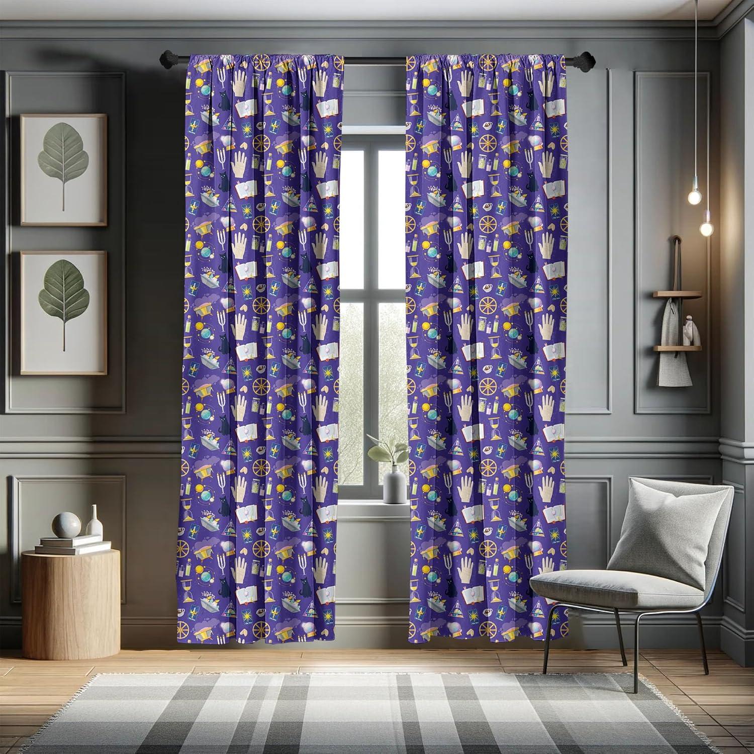 imageAmbesonne Magician Window Curtains Cartoon with Fortune Telling Candle Cat Book Crystals Lightweight Decor 2Panel Set with Rod Pocket Pair of 28 x 95 Dark Lavender MulticolorDark Lavender Multicolor