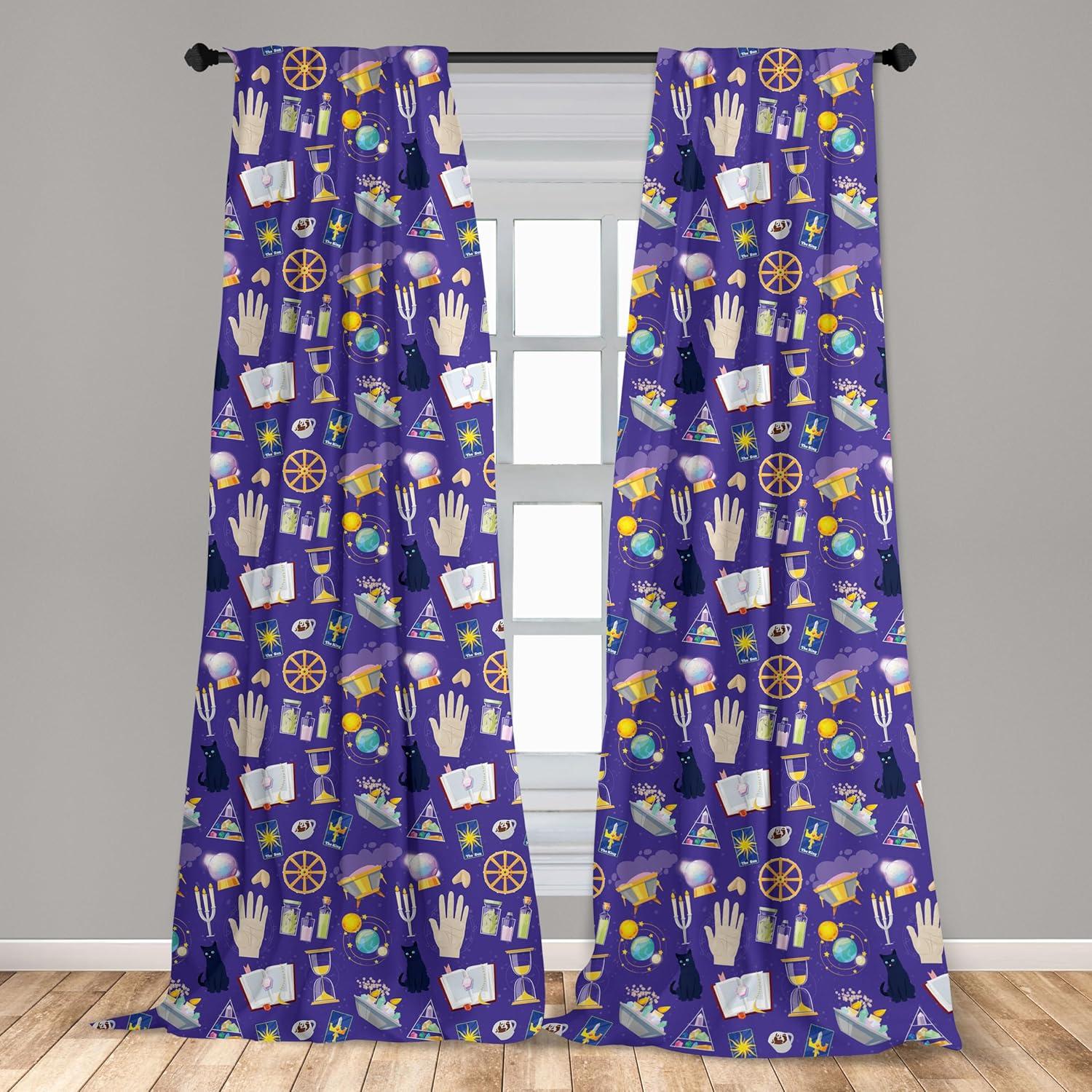 imageAmbesonne Magician Window Curtains Cartoon with Fortune Telling Candle Cat Book Crystals Lightweight Decor 2Panel Set with Rod Pocket Pair of 28 x 95 Dark Lavender MulticolorDark Lavender Multicolor