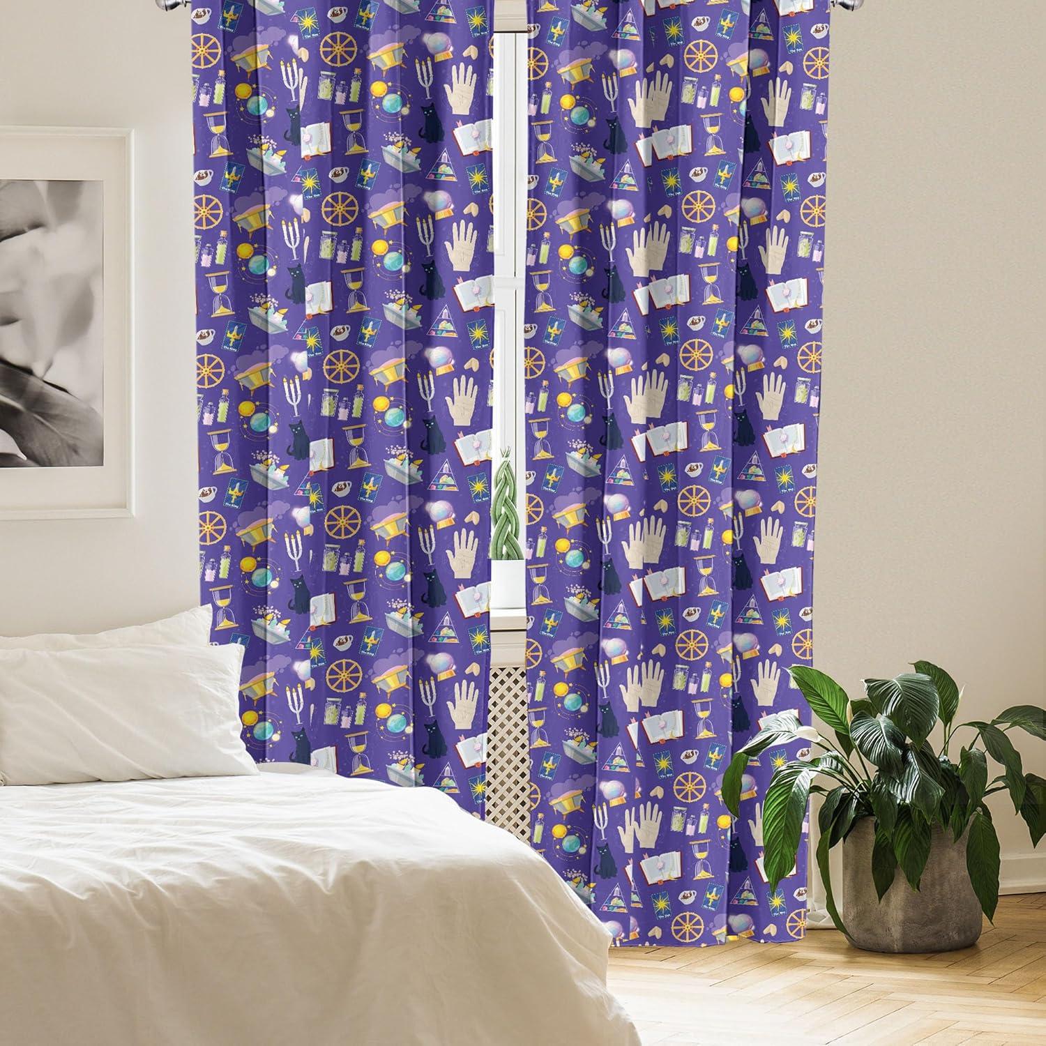 imageAmbesonne Magician Window Curtains Cartoon with Fortune Telling Candle Cat Book Crystals Lightweight Decor 2Panel Set with Rod Pocket Pair of 28 x 95 Dark Lavender MulticolorDark Lavender Multicolor