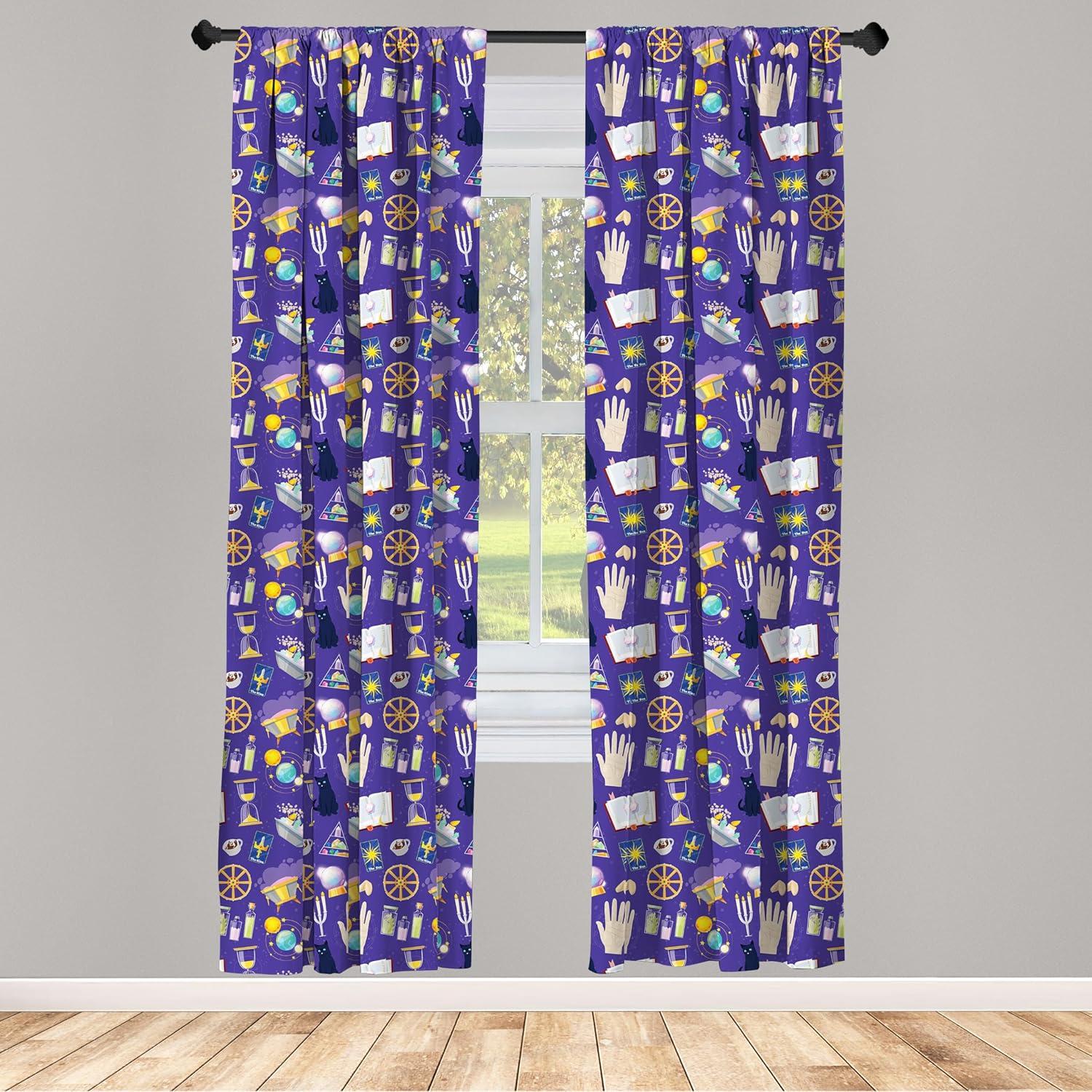 imageAmbesonne Magician Window Curtains Cartoon with Fortune Telling Candle Cat Book Crystals Lightweight Decor 2Panel Set with Rod Pocket Pair of 28 x 95 Dark Lavender MulticolorDark Lavender Multicolor