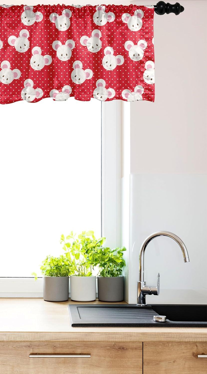 imageAmbesonne Mouse Window Valance Pattern with Cartoon Animal on Warm Polka Dots s Layout Curtain Valance for Kitchen Bedroom Decor with Rod Pocket 54 X 18 Dark Pink and White