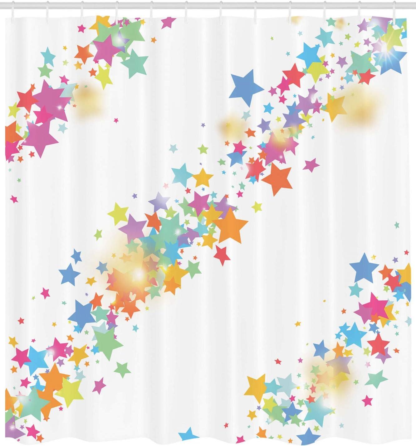 imageAmbesonne Stars Shower Curtain Illustration of Colorful Star Lines Cartoon Style Pattern Diagonal Design Cloth Fabric Bathroom Decor Set with Hooks 69 W x 70 L Multicolor
