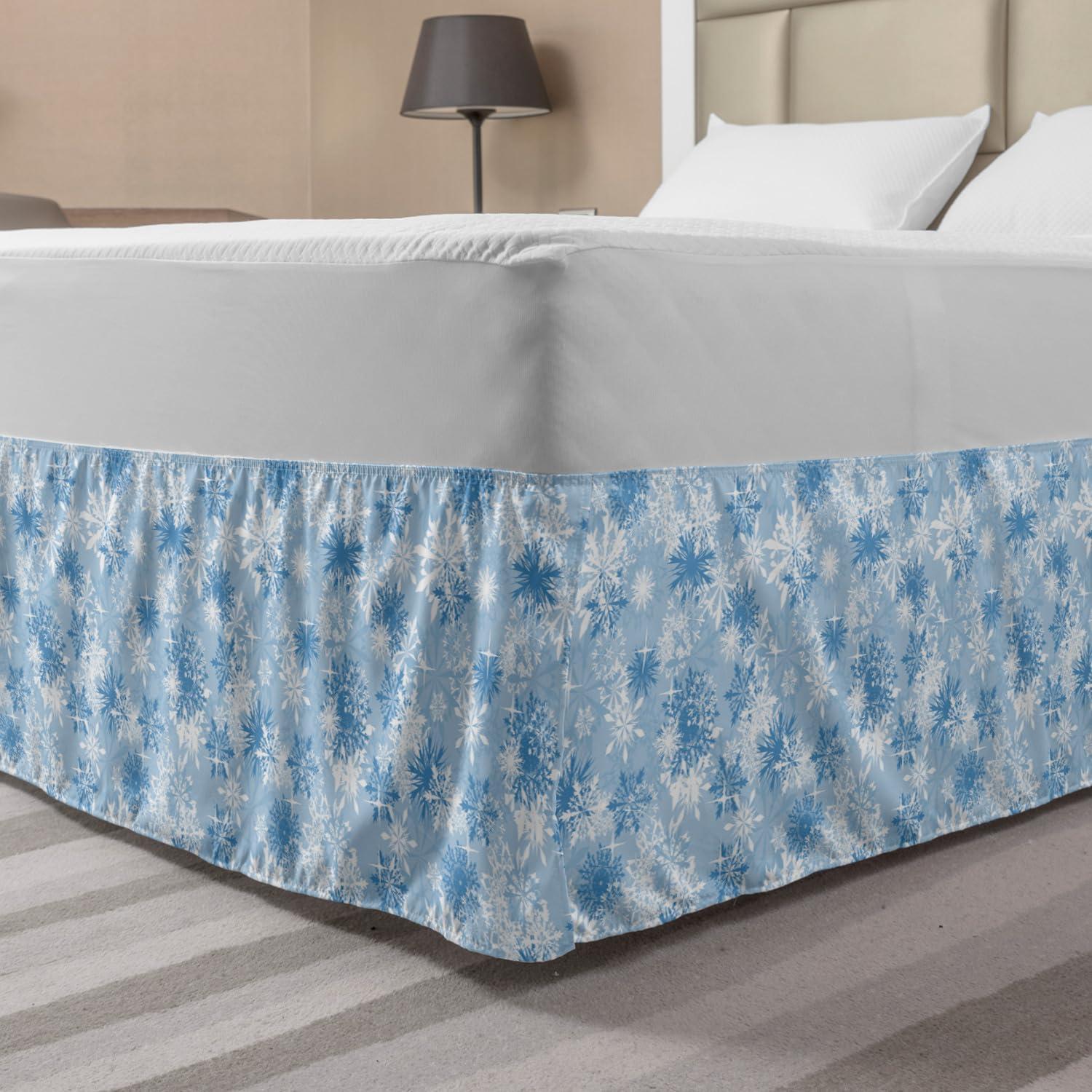 imageAmbesonne Strawberry Bed Skirt Continuous Cartoon Style Simplistic Summer Time Strawberries Art Elastic Bedskirt Dust Ruffle Wrap Around for Bedding Decor Full Rose Dark Pink and GreenPale Blue White
