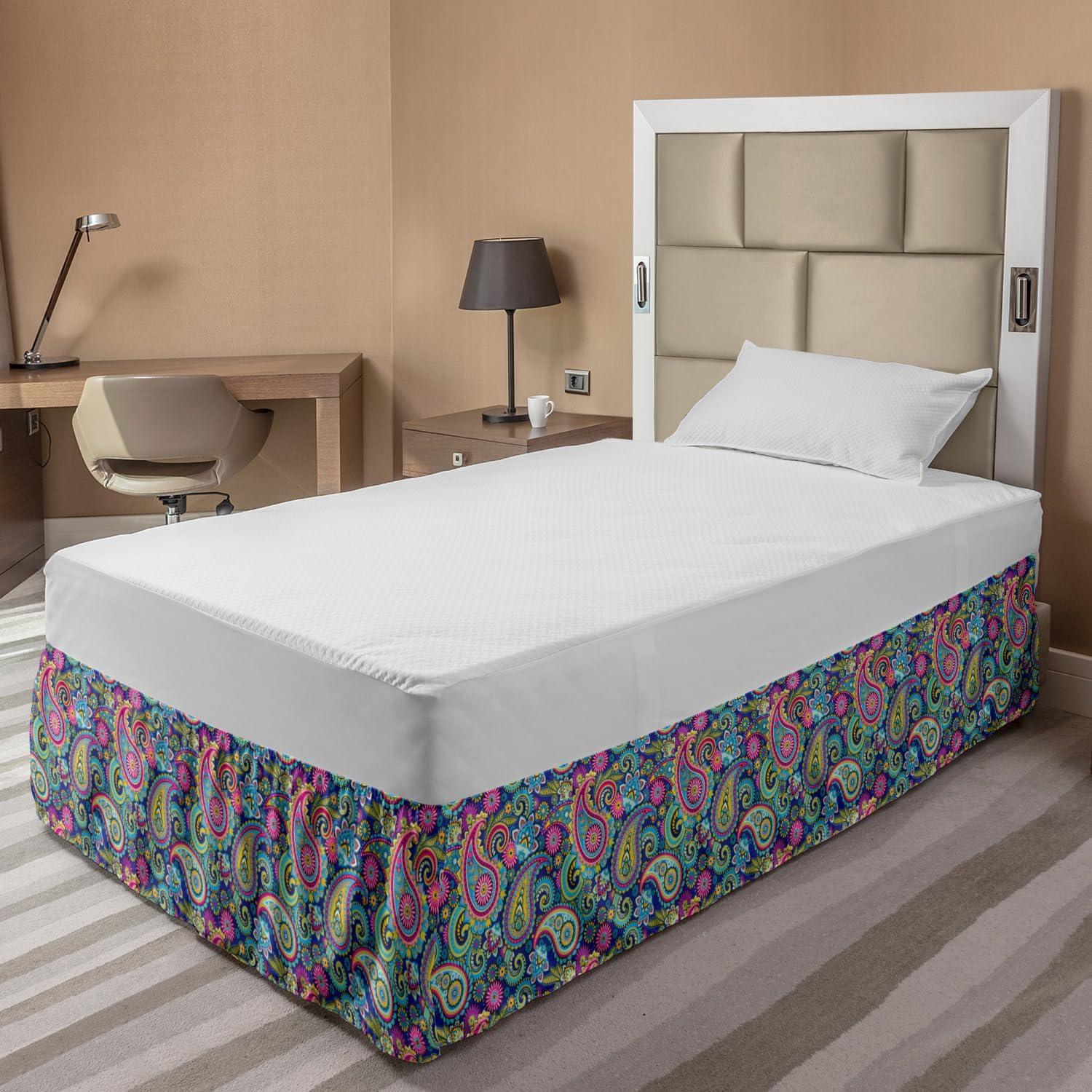 imageAmbesonne Strawberry Bed Skirt Continuous Cartoon Style Simplistic Summer Time Strawberries Art Elastic Bedskirt Dust Ruffle Wrap Around for Bedding Decor Full Rose Dark Pink and GreenPink Blue