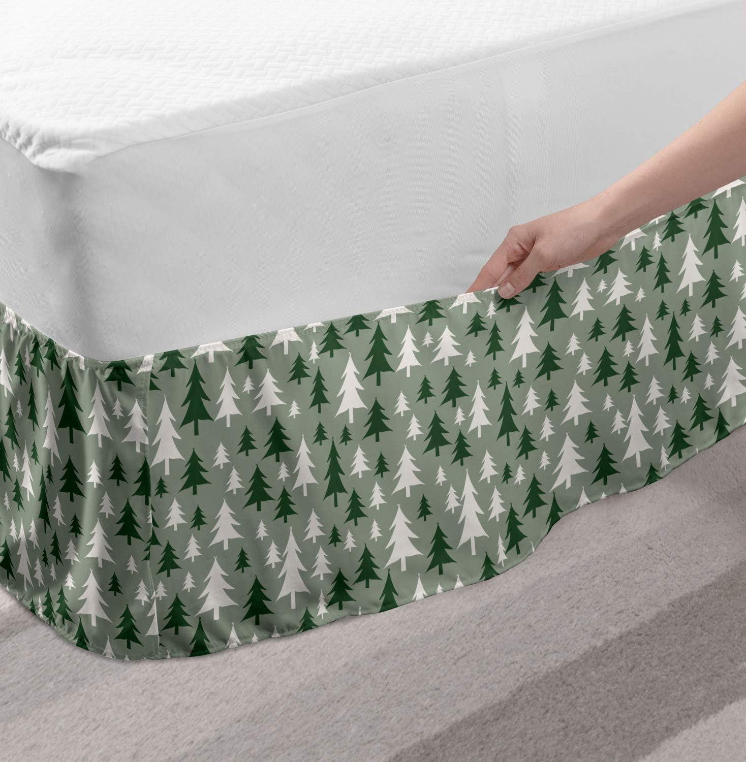 imageAmbesonne Strawberry Bed Skirt Continuous Cartoon Style Simplistic Summer Time Strawberries Art Elastic Bedskirt Dust Ruffle Wrap Around for Bedding Decor Full Rose Dark Pink and GreenReseda Green Green