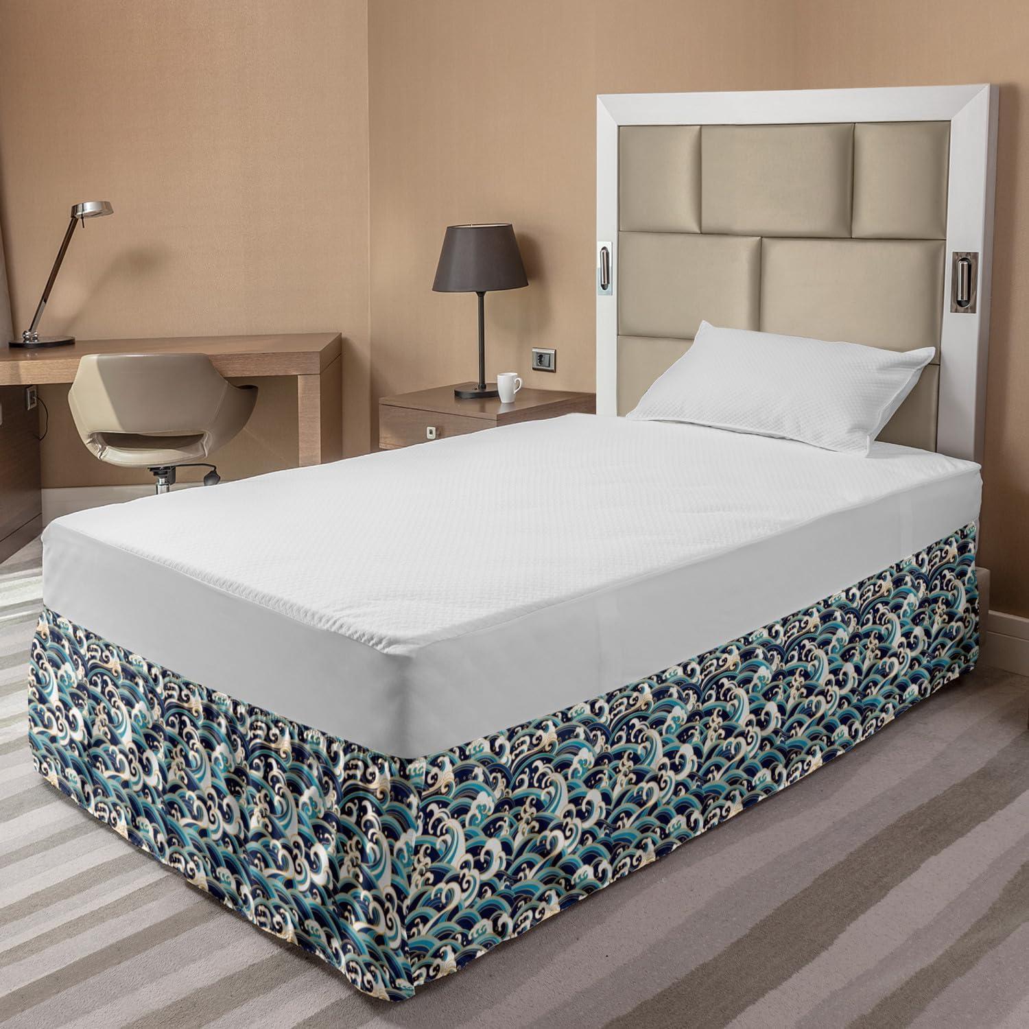 imageAmbesonne Strawberry Bed Skirt Continuous Cartoon Style Simplistic Summer Time Strawberries Art Elastic Bedskirt Dust Ruffle Wrap Around for Bedding Decor Full Rose Dark Pink and GreenBlue and White