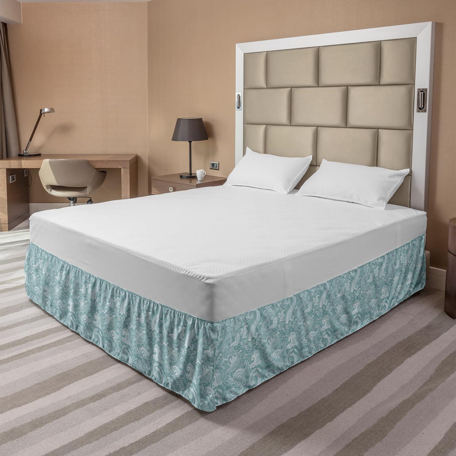 imageAmbesonne Strawberry Bed Skirt Continuous Cartoon Style Simplistic Summer Time Strawberries Art Elastic Bedskirt Dust Ruffle Wrap Around for Bedding Decor Full Rose Dark Pink and GreenTeal Cadet Blue