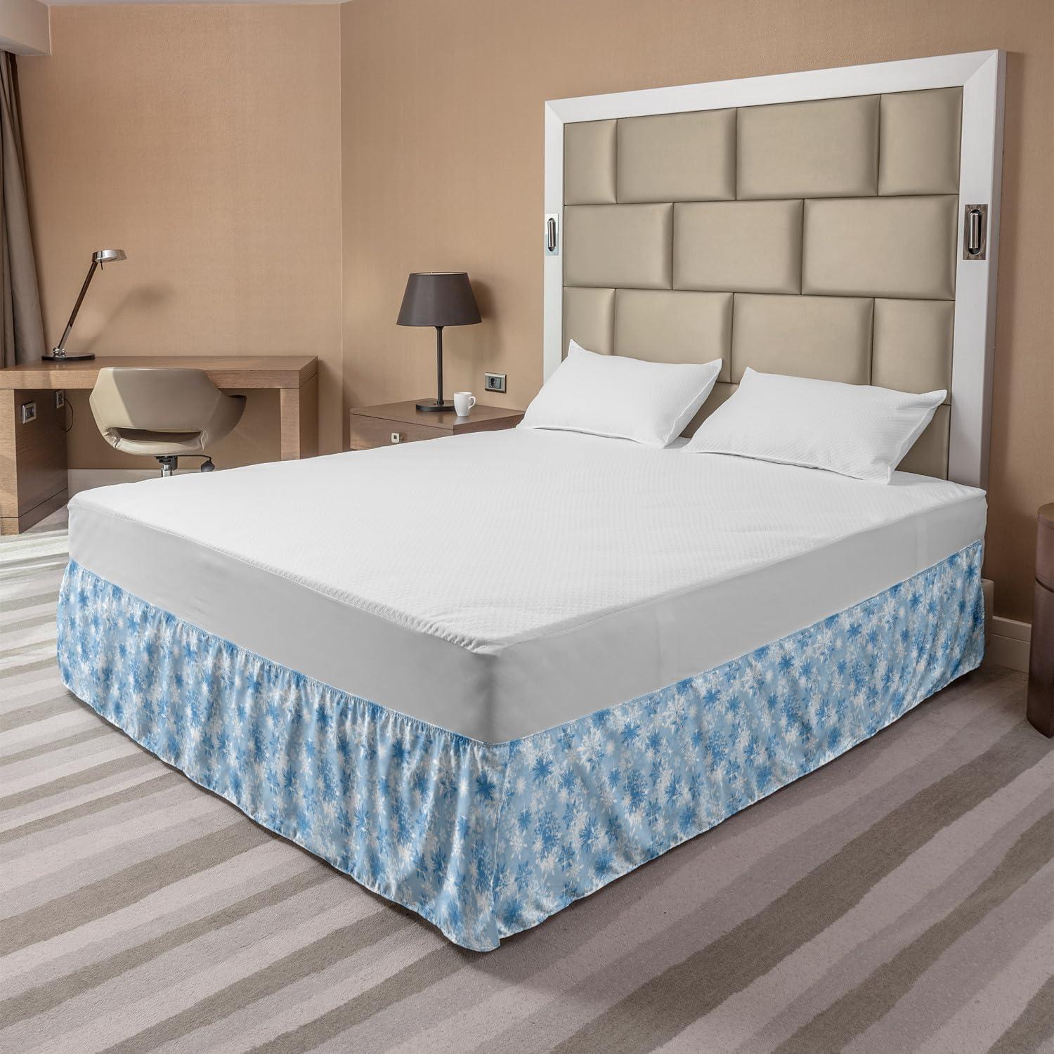 imageAmbesonne Strawberry Bed Skirt Continuous Cartoon Style Simplistic Summer Time Strawberries Art Elastic Bedskirt Dust Ruffle Wrap Around for Bedding Decor Full Rose Dark Pink and GreenPale Blue White