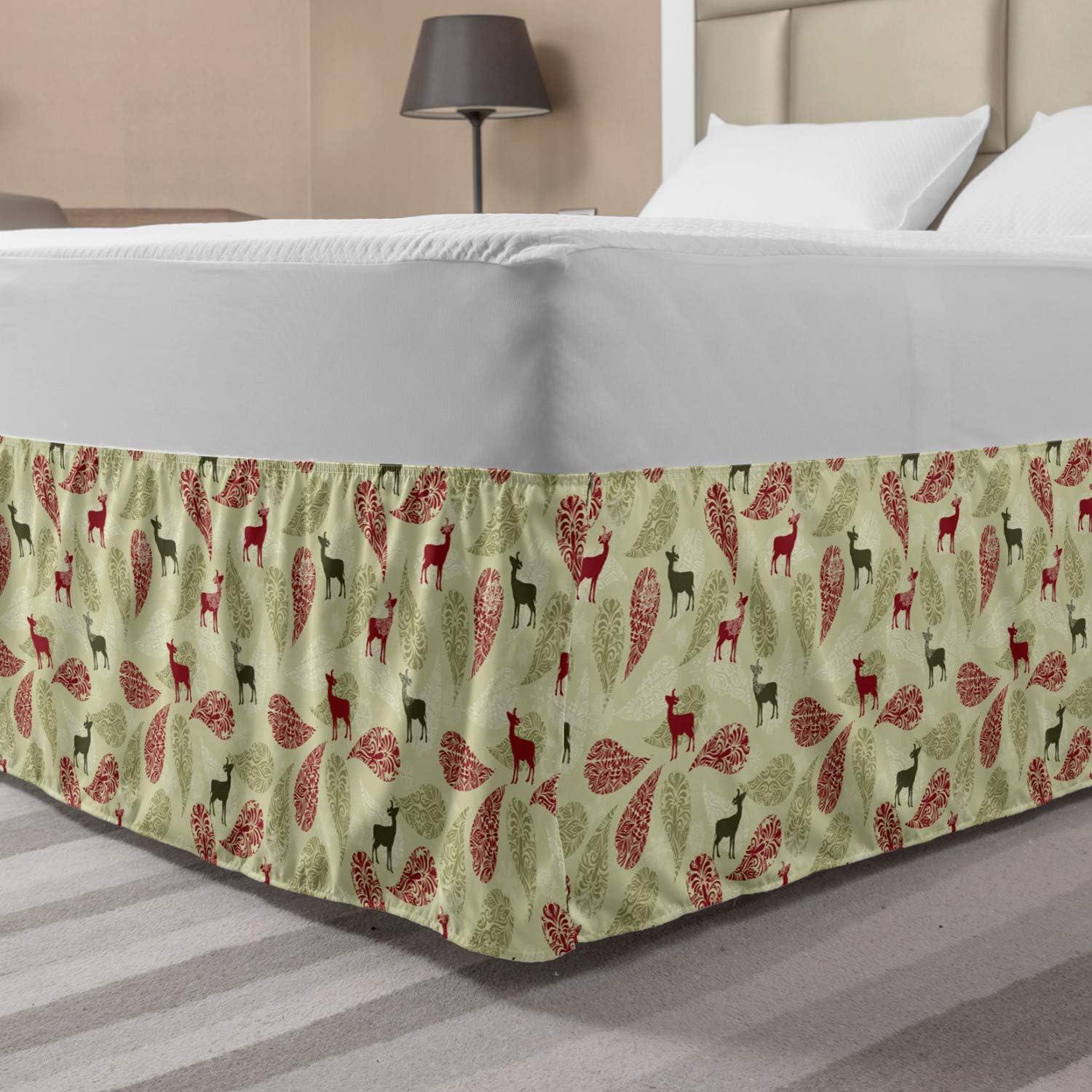 imageAmbesonne Strawberry Bed Skirt Continuous Cartoon Style Simplistic Summer Time Strawberries Art Elastic Bedskirt Dust Ruffle Wrap Around for Bedding Decor Full Rose Dark Pink and GreenOlive Green Pale Green