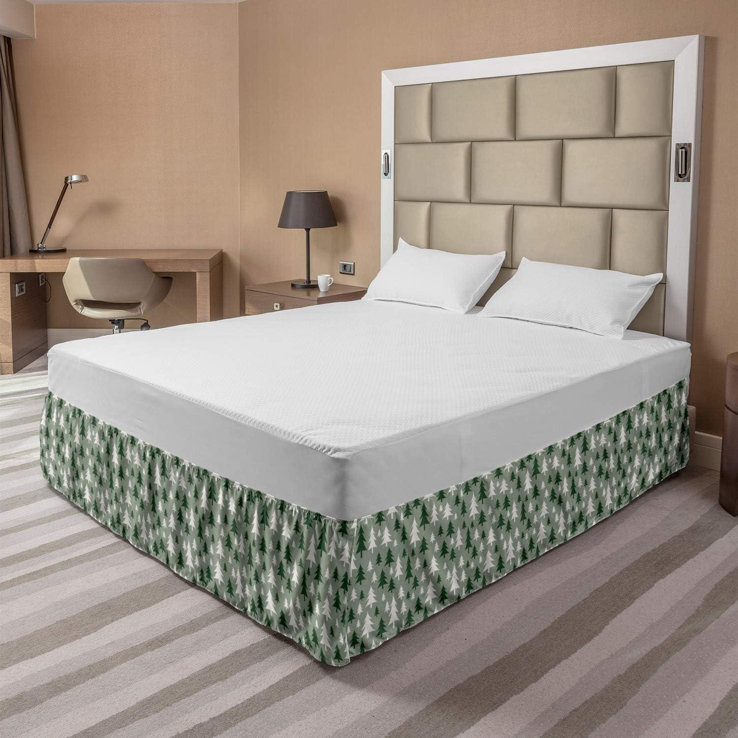 imageAmbesonne Strawberry Bed Skirt Continuous Cartoon Style Simplistic Summer Time Strawberries Art Elastic Bedskirt Dust Ruffle Wrap Around for Bedding Decor Full Rose Dark Pink and GreenReseda Green Green