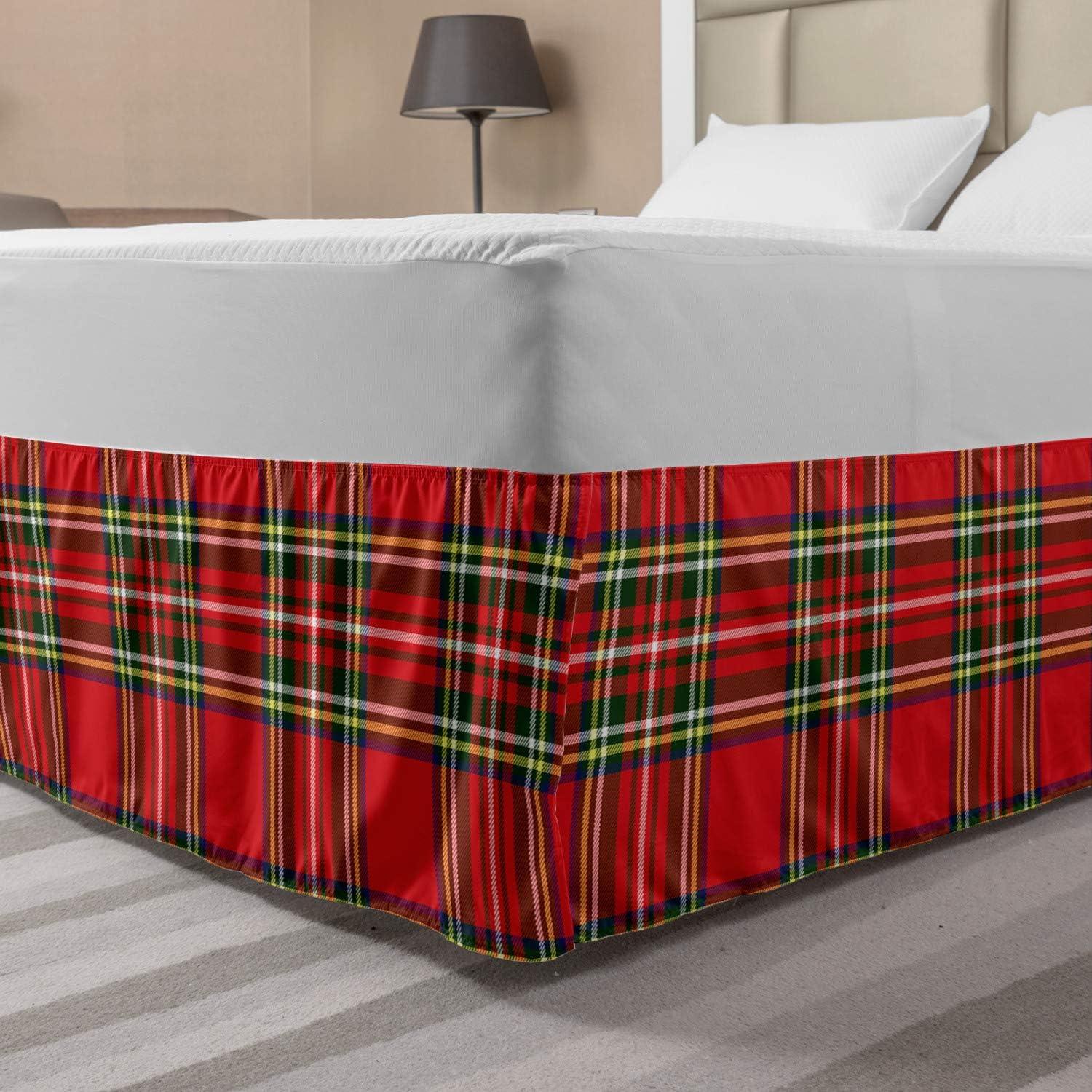 imageAmbesonne Strawberry Bed Skirt Continuous Cartoon Style Simplistic Summer Time Strawberries Art Elastic Bedskirt Dust Ruffle Wrap Around for Bedding Decor Full Rose Dark Pink and GreenRed