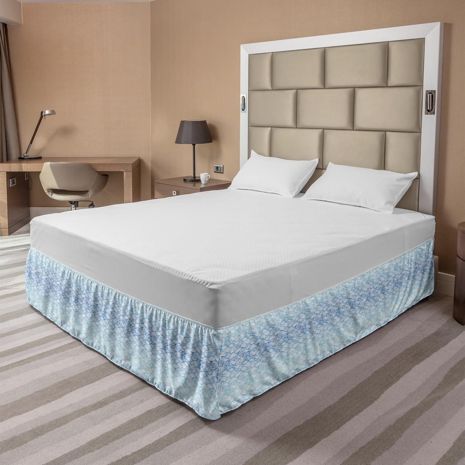 imageAmbesonne Strawberry Bed Skirt Continuous Cartoon Style Simplistic Summer Time Strawberries Art Elastic Bedskirt Dust Ruffle Wrap Around for Bedding Decor Full Rose Dark Pink and GreenDark Turquoise White