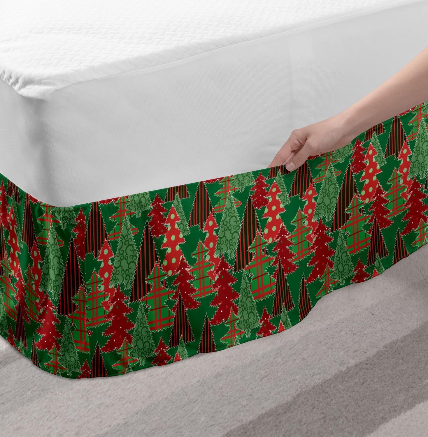imageAmbesonne Strawberry Bed Skirt Continuous Cartoon Style Simplistic Summer Time Strawberries Art Elastic Bedskirt Dust Ruffle Wrap Around for Bedding Decor Full Rose Dark Pink and GreenDark Coral Dark Green