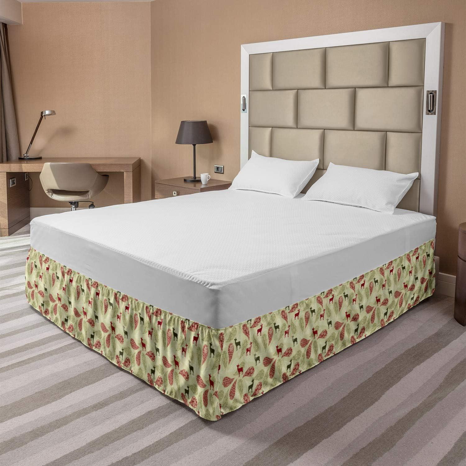 imageAmbesonne Strawberry Bed Skirt Continuous Cartoon Style Simplistic Summer Time Strawberries Art Elastic Bedskirt Dust Ruffle Wrap Around for Bedding Decor Full Rose Dark Pink and GreenOlive Green Pale Green