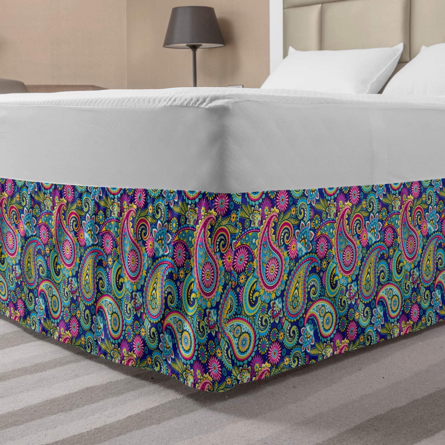 imageAmbesonne Strawberry Bed Skirt Continuous Cartoon Style Simplistic Summer Time Strawberries Art Elastic Bedskirt Dust Ruffle Wrap Around for Bedding Decor Full Rose Dark Pink and GreenPink Blue