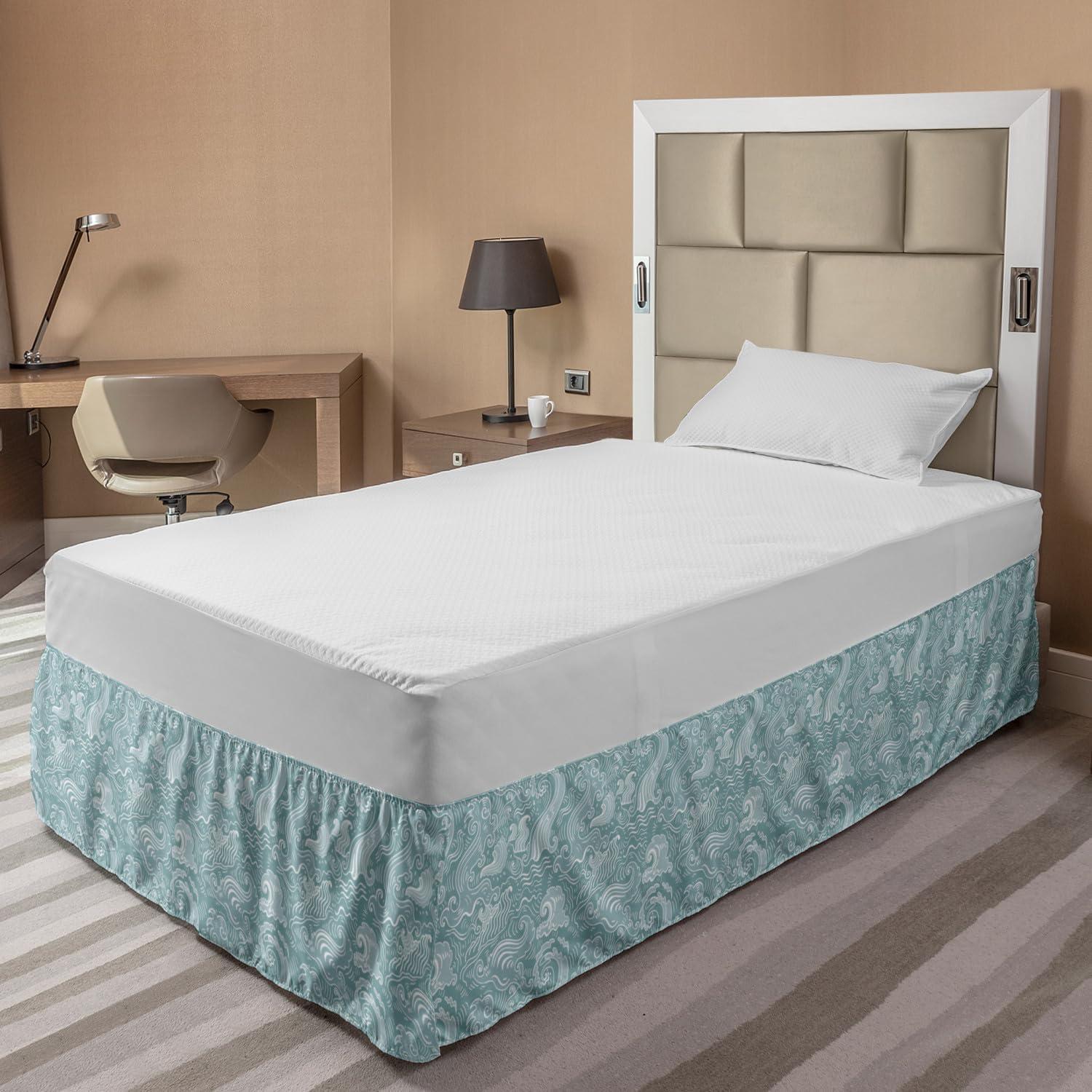 imageAmbesonne Strawberry Bed Skirt Continuous Cartoon Style Simplistic Summer Time Strawberries Art Elastic Bedskirt Dust Ruffle Wrap Around for Bedding Decor Full Rose Dark Pink and GreenTeal Cadet Blue