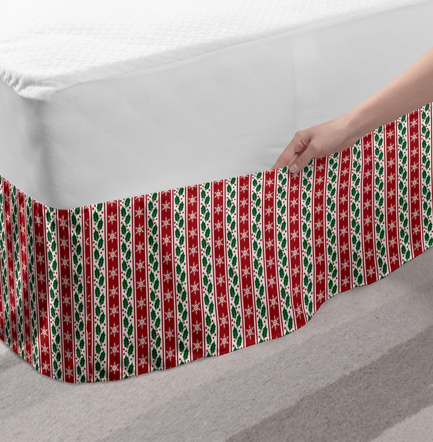 imageAmbesonne Strawberry Bed Skirt Continuous Cartoon Style Simplistic Summer Time Strawberries Art Elastic Bedskirt Dust Ruffle Wrap Around for Bedding Decor Full Rose Dark Pink and GreenRuby Fern Green