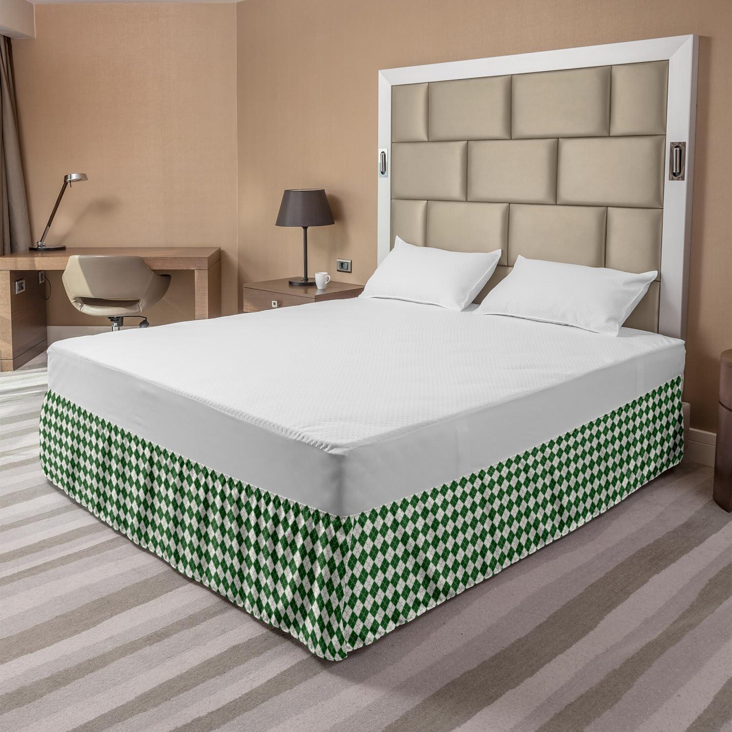 imageAmbesonne Strawberry Bed Skirt Continuous Cartoon Style Simplistic Summer Time Strawberries Art Elastic Bedskirt Dust Ruffle Wrap Around for Bedding Decor Full Rose Dark Pink and GreenGreen White