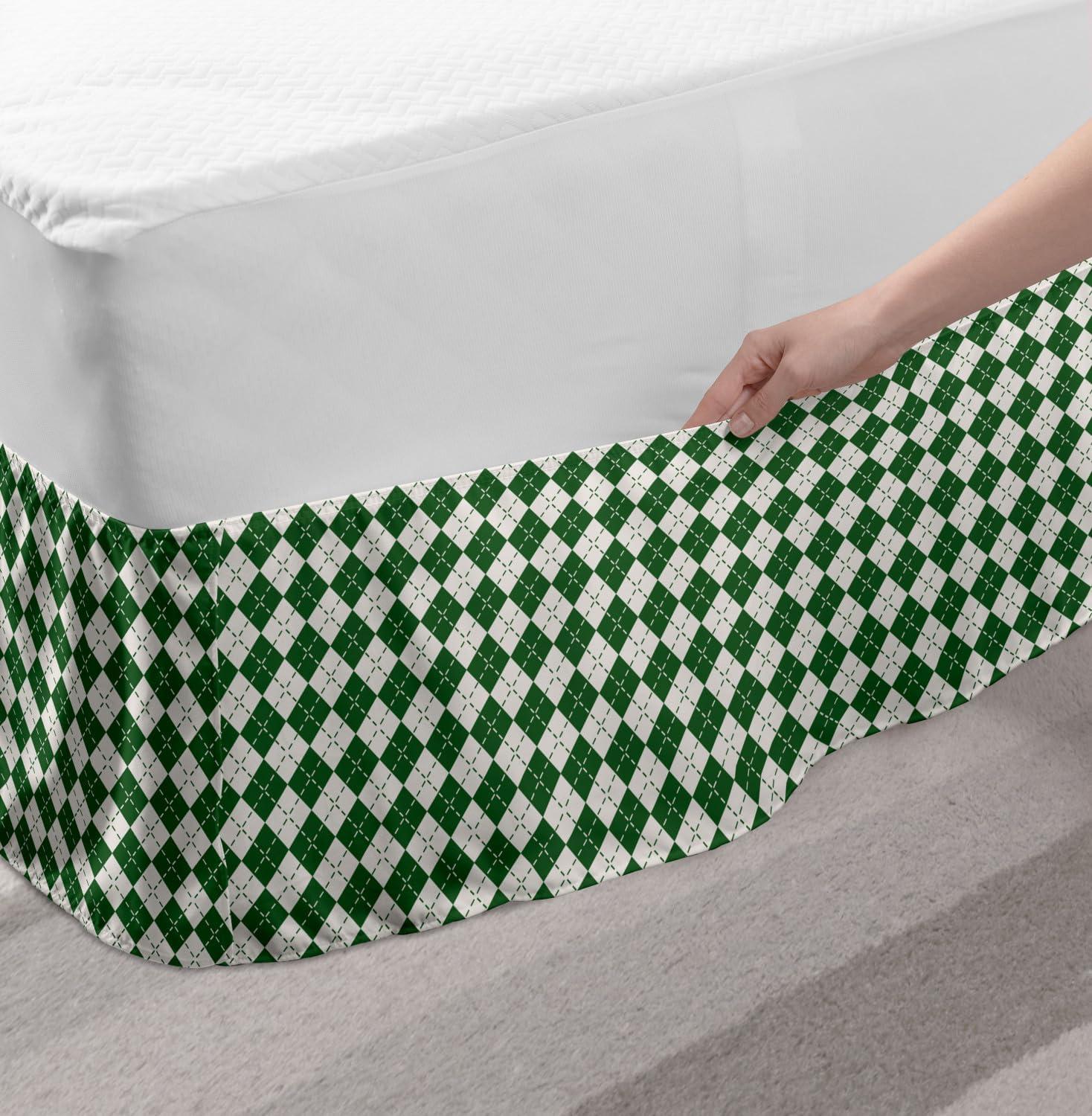 imageAmbesonne Strawberry Bed Skirt Continuous Cartoon Style Simplistic Summer Time Strawberries Art Elastic Bedskirt Dust Ruffle Wrap Around for Bedding Decor Full Rose Dark Pink and GreenGreen White