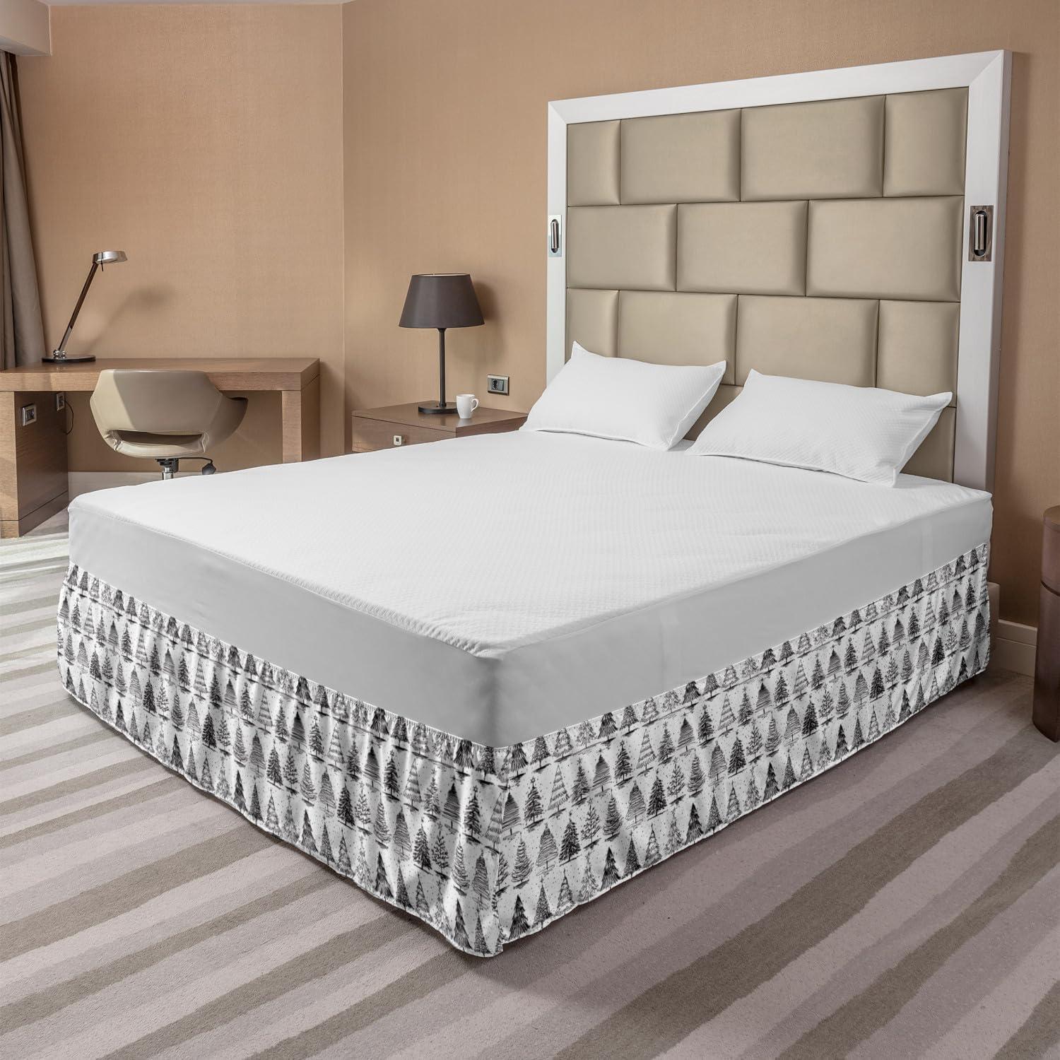 imageAmbesonne Strawberry Bed Skirt Continuous Cartoon Style Simplistic Summer Time Strawberries Art Elastic Bedskirt Dust Ruffle Wrap Around for Bedding Decor Full Rose Dark Pink and GreenCharcoal Grey White