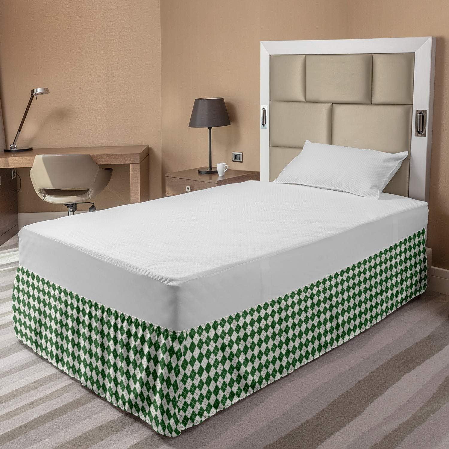 imageAmbesonne Strawberry Bed Skirt Continuous Cartoon Style Simplistic Summer Time Strawberries Art Elastic Bedskirt Dust Ruffle Wrap Around for Bedding Decor Full Rose Dark Pink and GreenGreen White