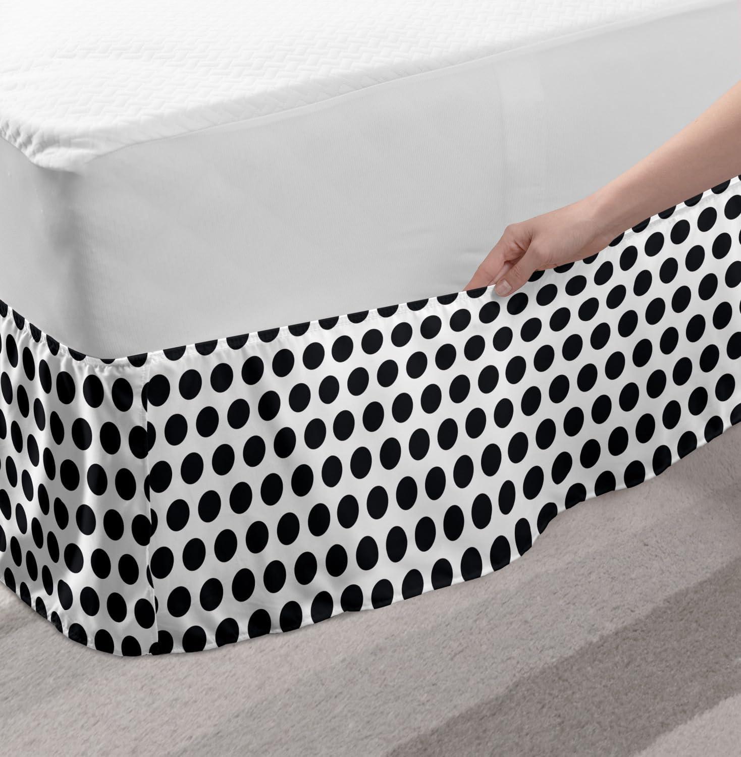 imageAmbesonne Strawberry Bed Skirt Continuous Cartoon Style Simplistic Summer Time Strawberries Art Elastic Bedskirt Dust Ruffle Wrap Around for Bedding Decor Full Rose Dark Pink and GreenBlack and White