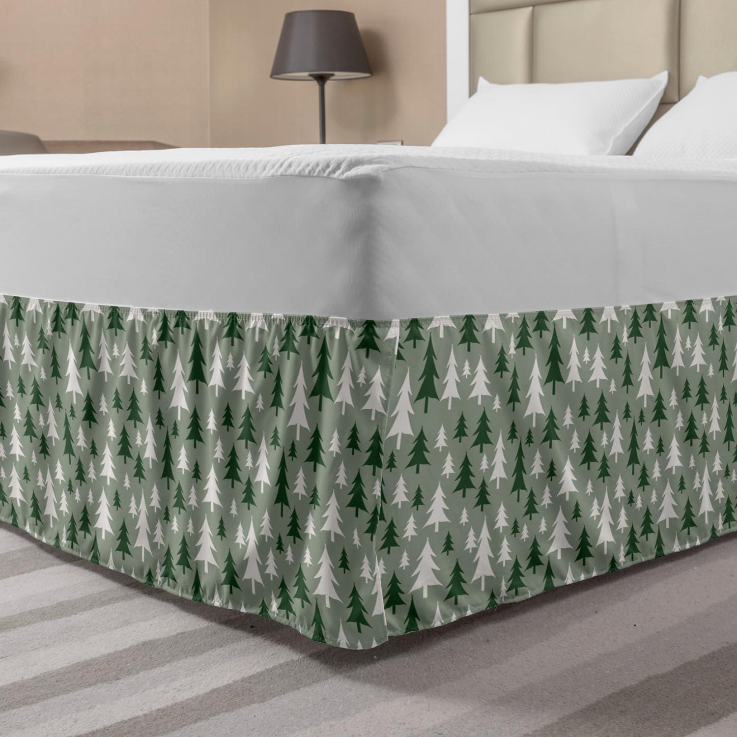 imageAmbesonne Strawberry Bed Skirt Continuous Cartoon Style Simplistic Summer Time Strawberries Art Elastic Bedskirt Dust Ruffle Wrap Around for Bedding Decor Full Rose Dark Pink and GreenReseda Green Green